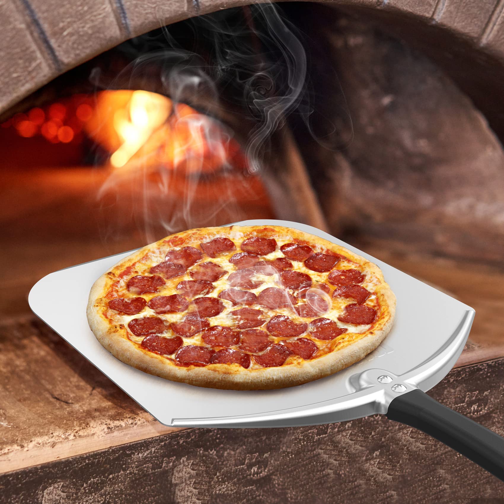 Mimiuo 12 x 14 Inch Aluminum Pizza Peel – Heavy-Duty Non-Stick Pizza Spatula for Oven & Grill, Lightweight Turning Shovel for Baking Bread, Pie & Pastries, Professional Pizza Tools