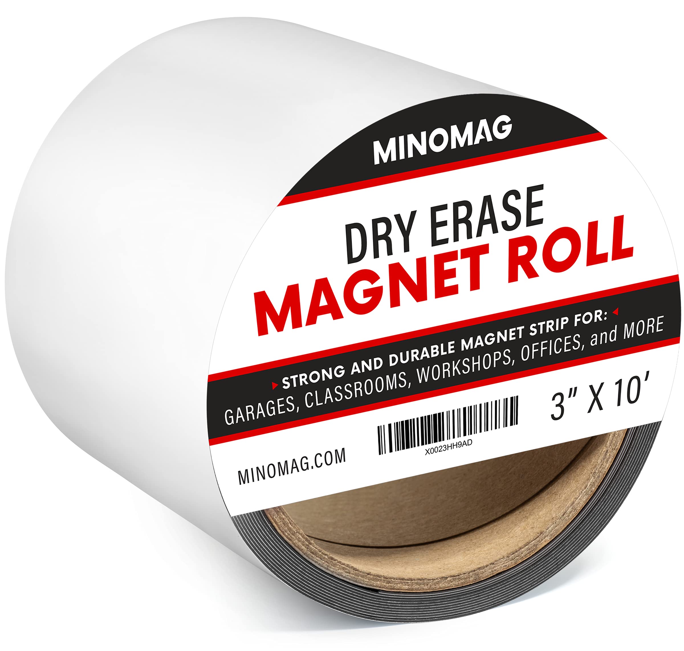 Minomag 3" x 10' Dry Erase Magnet Roll | Strong Magnetic Whiteboard Tape Roll. Cut into Custom Label Strips and Sheets for Fridge or White Board, 3 inch Wide by 10 Foot Long.