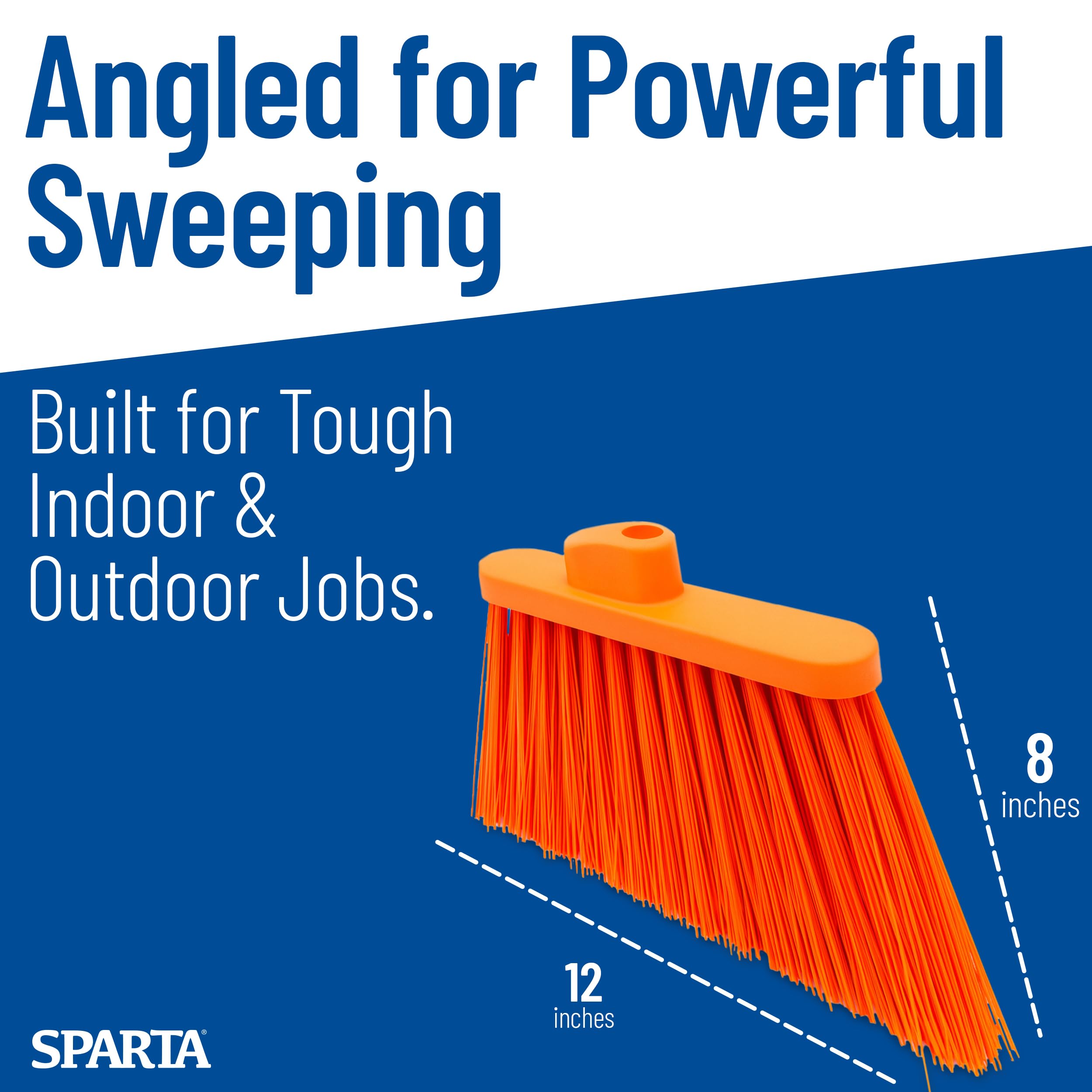 Sparta Sweeper Broom – 12 Inch Angled Outdoor Broom Head with Durable Polypropylene Bristles, Standard Thread Compatible for Home Garage or Kitchen Cleaning, Orange