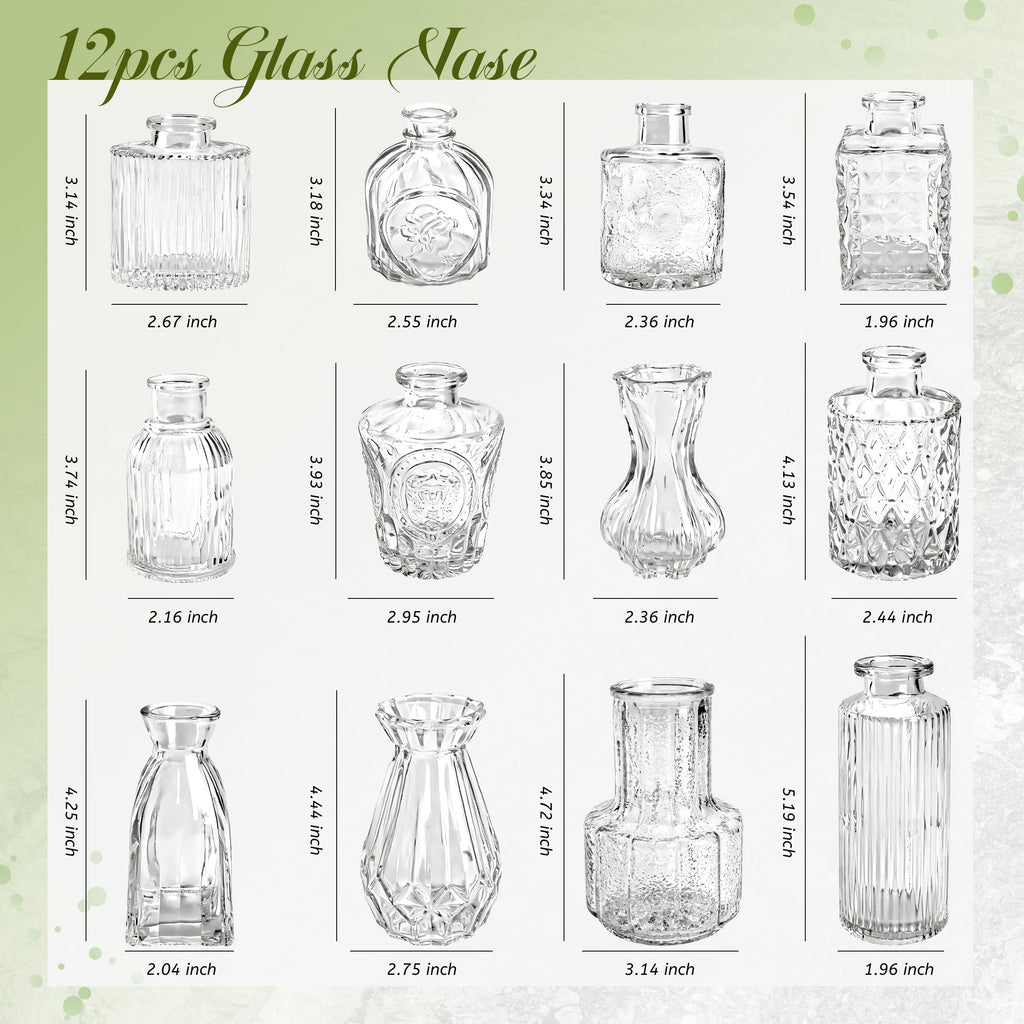 Der Rose 12pcs Small Glass Bud Vases Bulk, Clear Flower Vases for Home Dining Table & Wedding Centerpieces Decor