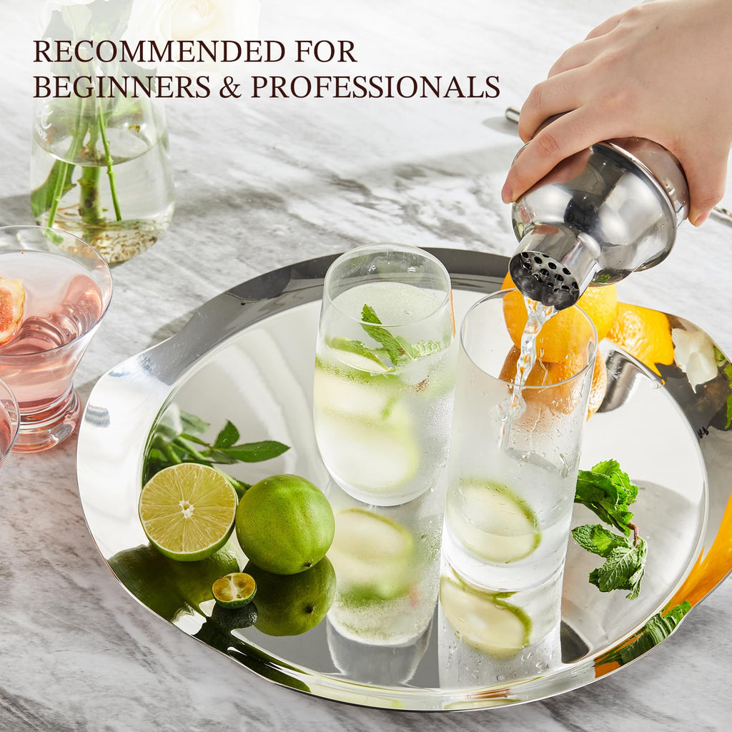 25oz Cocktail Shaker Set - Drink Shaker with Bartender Strainer - Professional Drink Mixer Set for Beginners - Silver - KITESSENSU