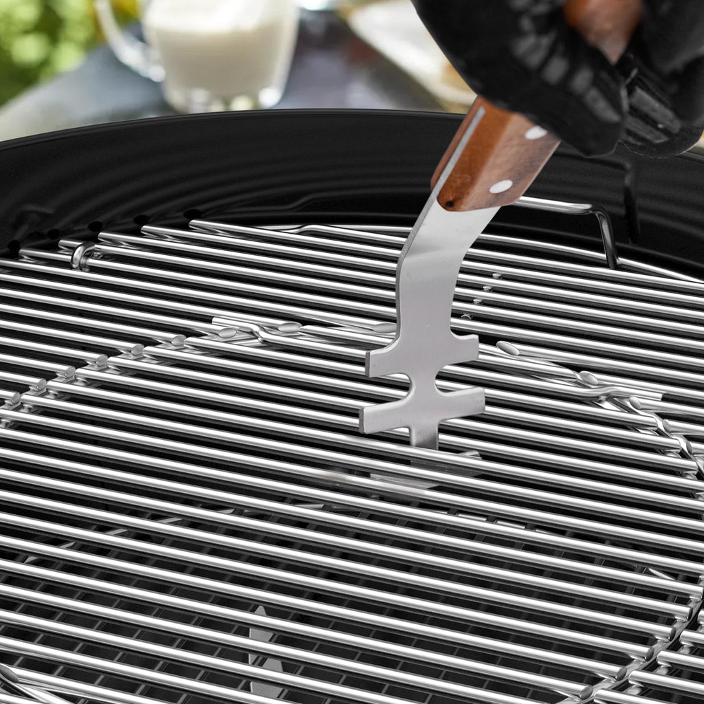 onlyfire 2PCS Stainless Steel Grill Grate Lifters with Acacia Wood Handle, BBQ Grate Lifter Tool for Safe Handling of Hot Grates, BBQ Accessories