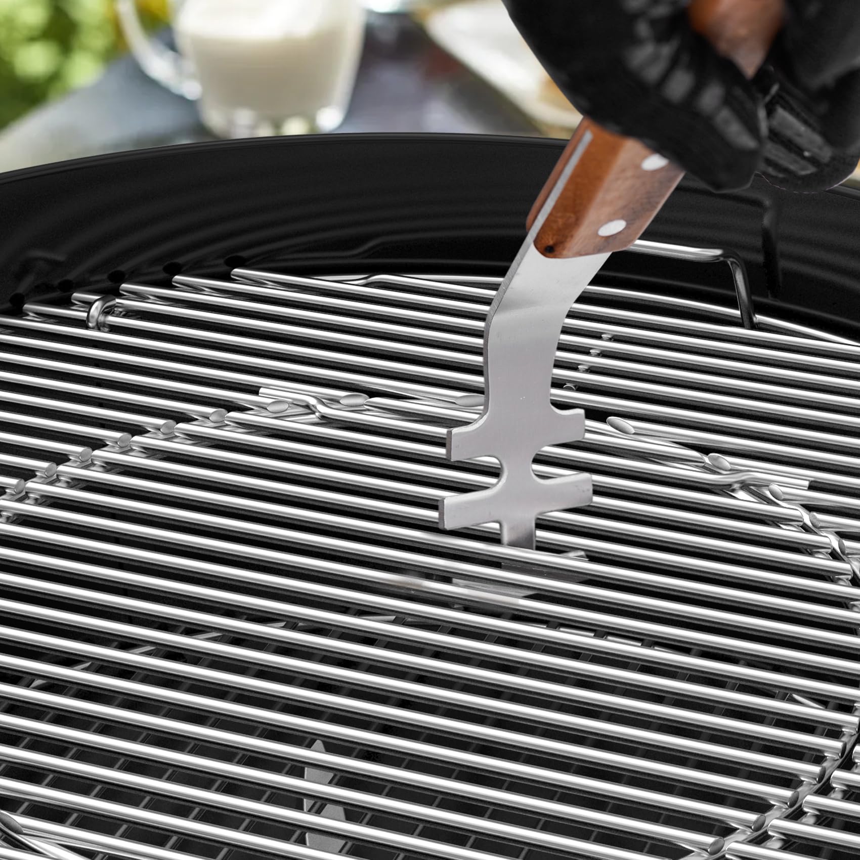 onlyfire 2PCS Stainless Steel Grill Grate Lifters with Acacia Wood Handle, BBQ Grate Lifter Tool for Safe Handling of Hot Grates, BBQ Accessories