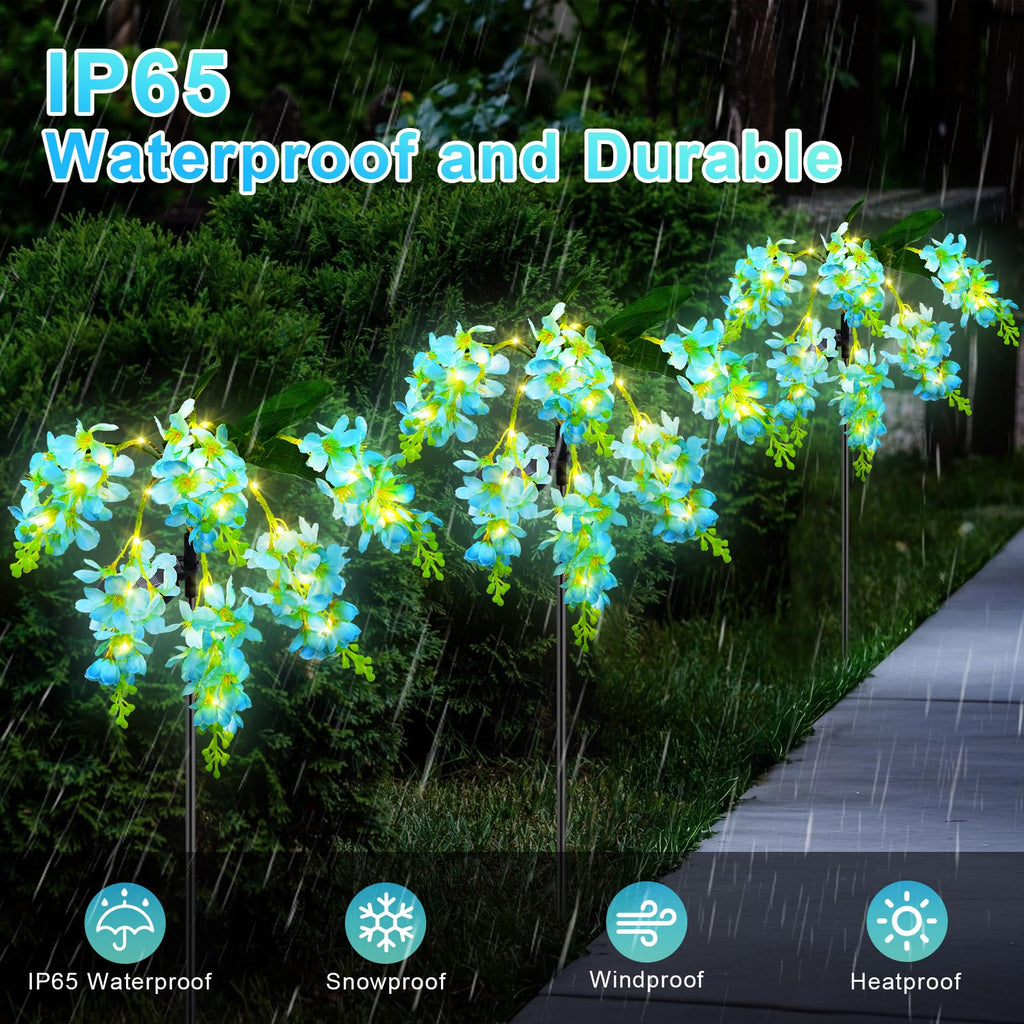 Ninonly Solar Garden Lights, 2 Pack Solar Violet Flowers Lights Outdoor, 600mAh Waterproof Solar Powered Pathway Lights for Patio Yard Landscape Decoration