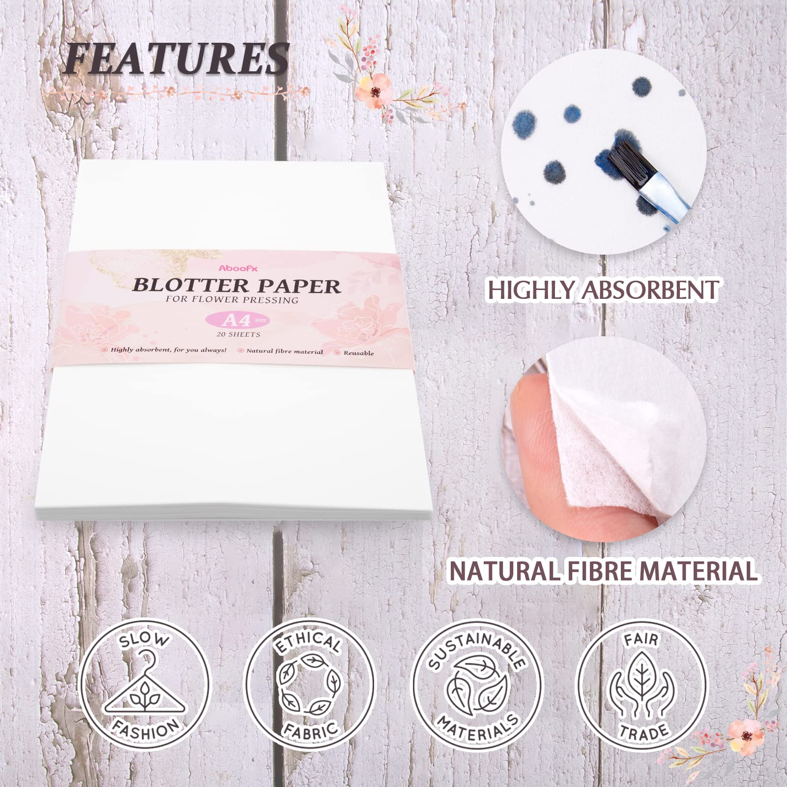 Aboofx 20 Sheets Blotting Paper for Flower Press, Large 21 x 30 cm, A4 Highly Absorbent and Reusable Blotting Paper for Flower Press, Herbarium, Craft Paper, Paper Sheets, Craft Supplies