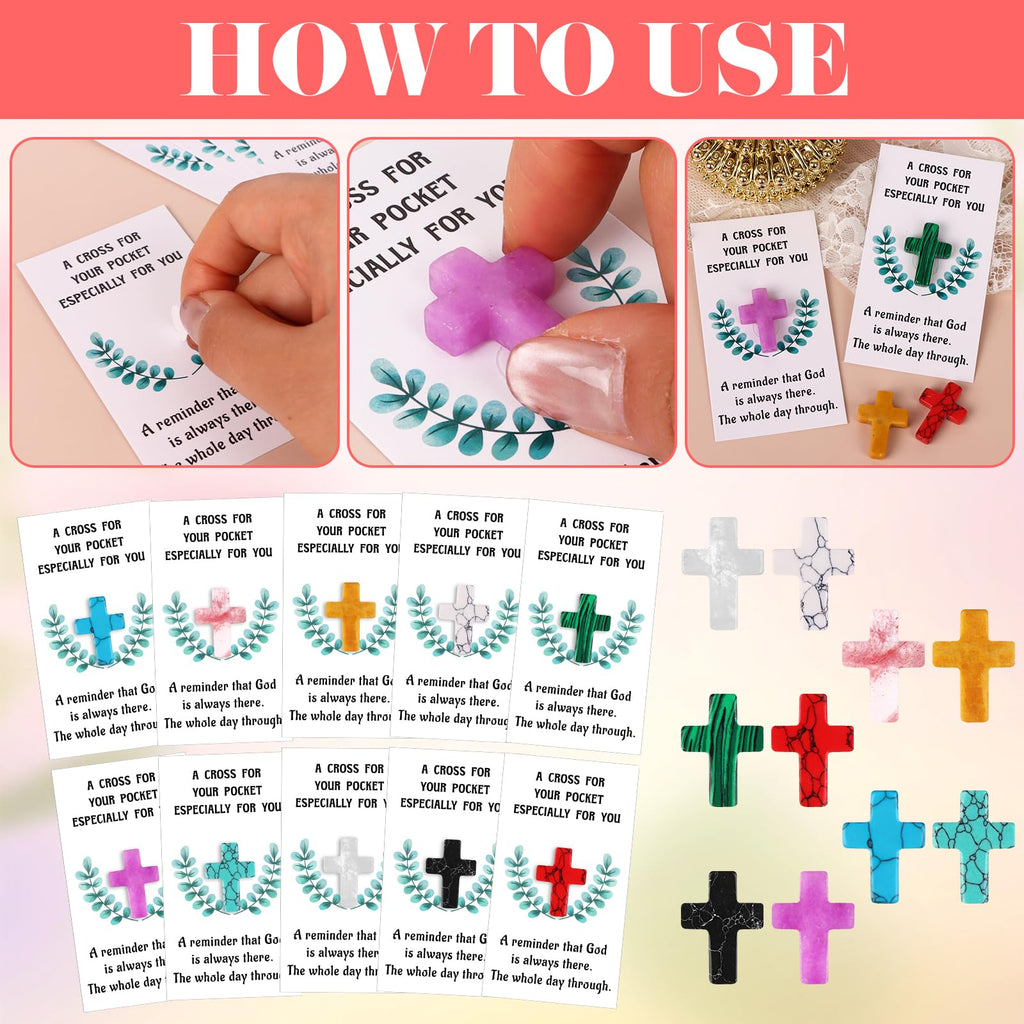 PIAOPIAONIU 30 Sets Pocket Hug Token Bulk Inspirational Hug Greeting Cards Cross Crystal Stones Organza Bags Healing Charms Gifts for Family Friend Colleagues Christians Easter Thanksgiving