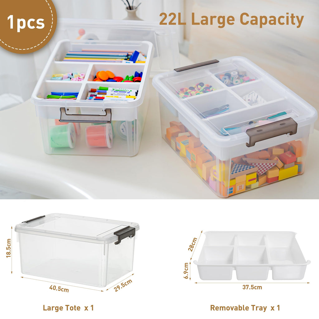 Citylife 17QT Plastic Storage Box with Removable Tray Craft Organizers and Storage Clear Storage Container for Organizing Bead, Tool, Sewing