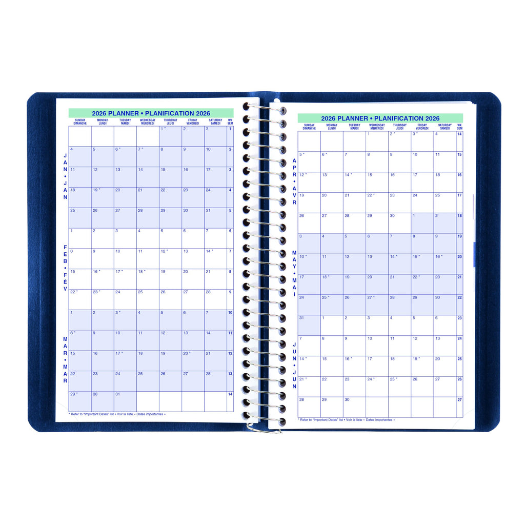 Blueline® 2026 Essential Daily Planner, Appointment Book, 12 Months, January to December, Spiral Binding, 8" x 5", Blue, Bilingual (C1504.82BT-26)