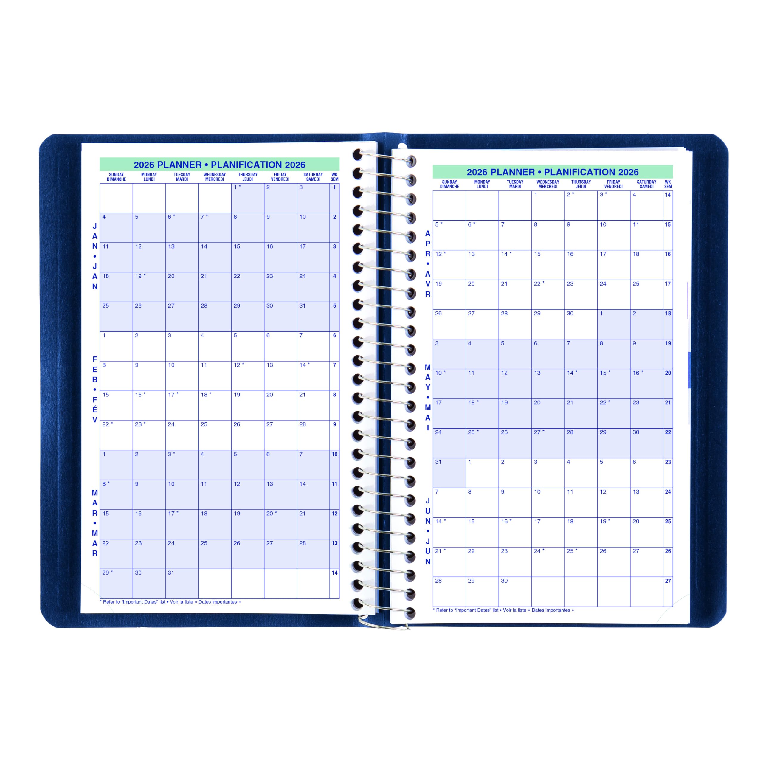 Blueline® 2026 Essential Daily Planner, Appointment Book, 12 Months, January to December, Spiral Binding, 8" x 5", Blue, Bilingual (C1504.82BT-26)