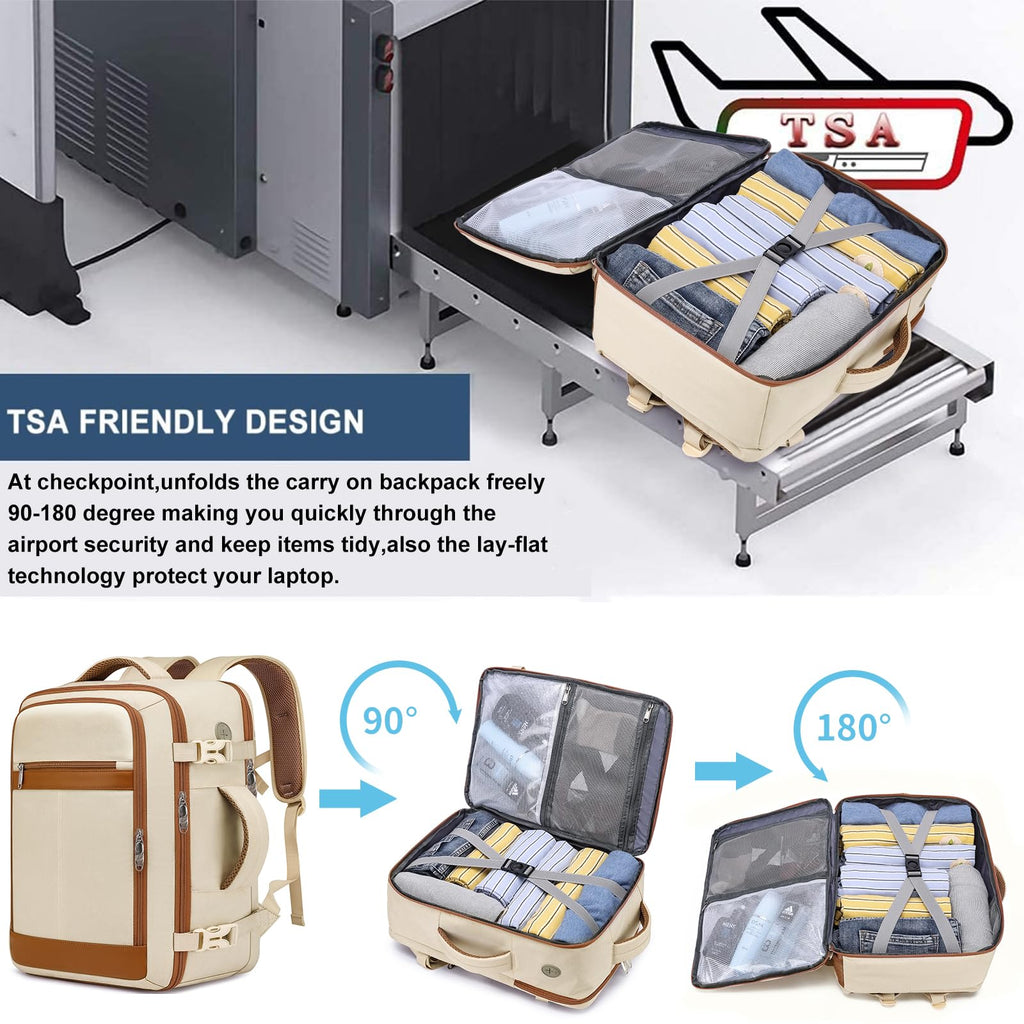 Travel Backpack for Women Flight Approved Carry On Travel Backpack with Shoe Pouch,TSA 15.6inch Laptop Sac à Dos Personal Item Bag for Weekender Overnight Bags Bookbag Travel Essentials,Beige
