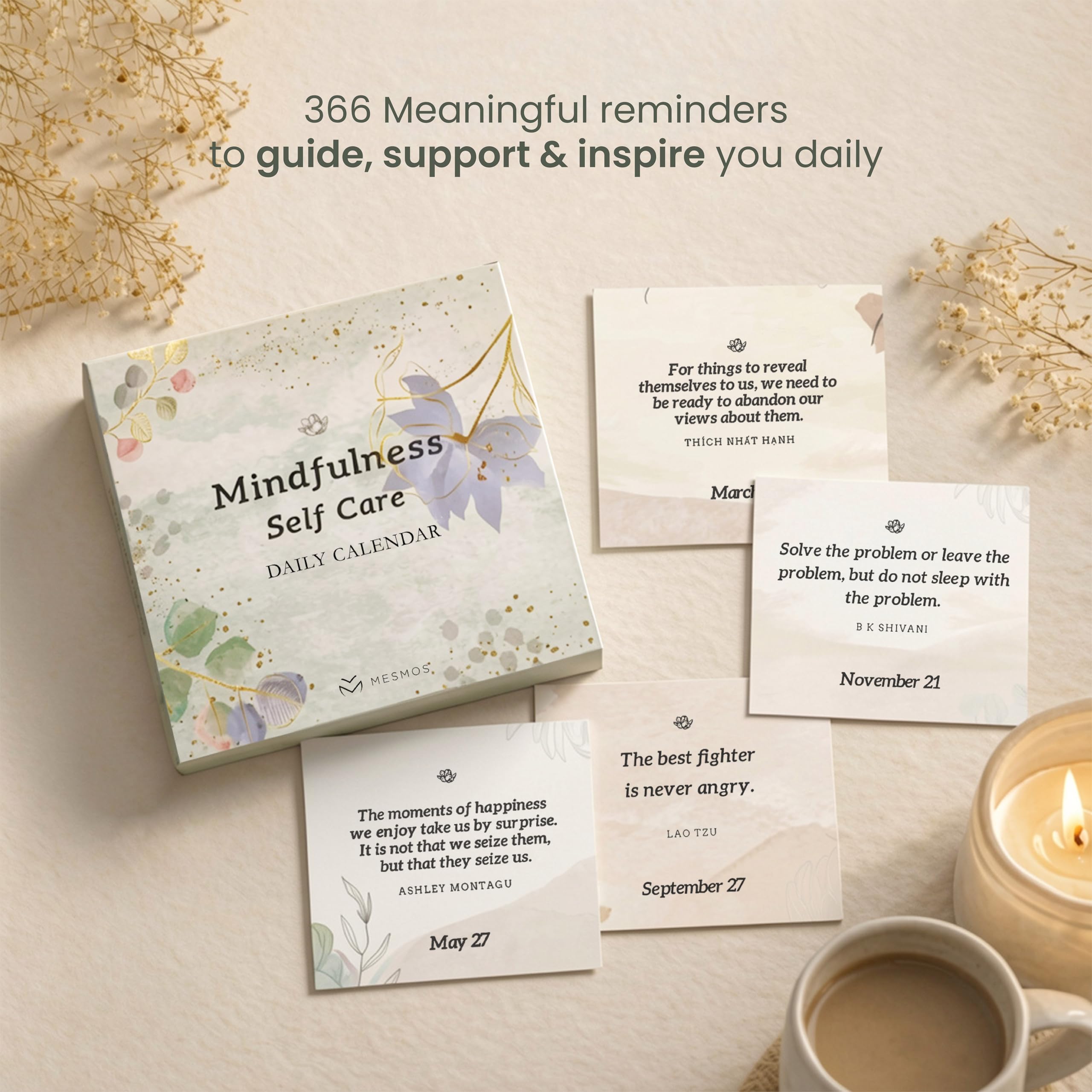 MESMOS 366 Daily Self Care Quotes Mindfulness Perpetual Calendar, Cute Office Desk Decor Women, Desk Decorations Accessories for Women Office, Motivational & Inspirational Gifts
