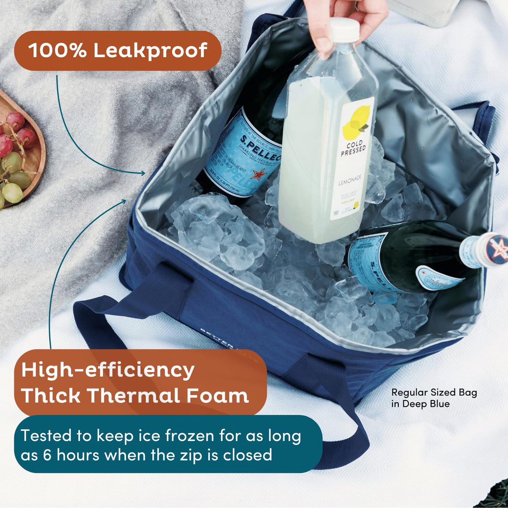 Nook Theory Insulated Grocery Bags, X-Large Reusable Grocery Bag with Zipper, Leak Proof Cooler Bag for Frozen and Hot Food, Perfect for Picnic and Travel (Deep Blue)