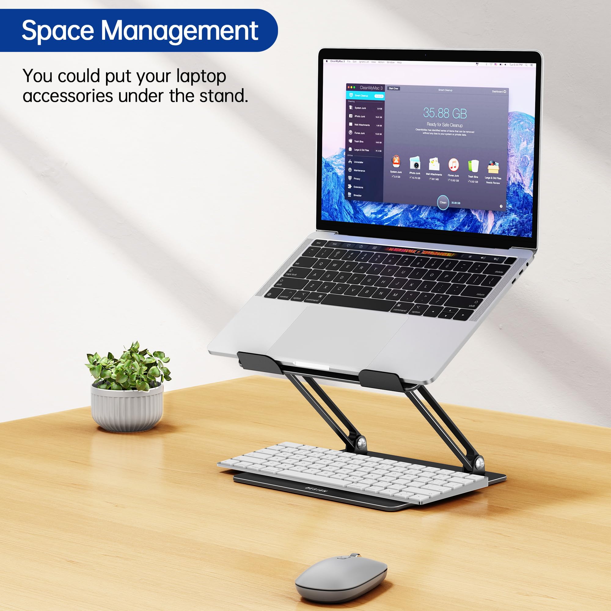 Besign LS10 Laptop Stand for Desk, Ergonomic Adjustable Notebook Tablet Stand, Riser Holder Computer Stand Compatible with Air, Pro, Dell, HP, Lenovo More 10-14" Laptops, Lapdesks (Black)