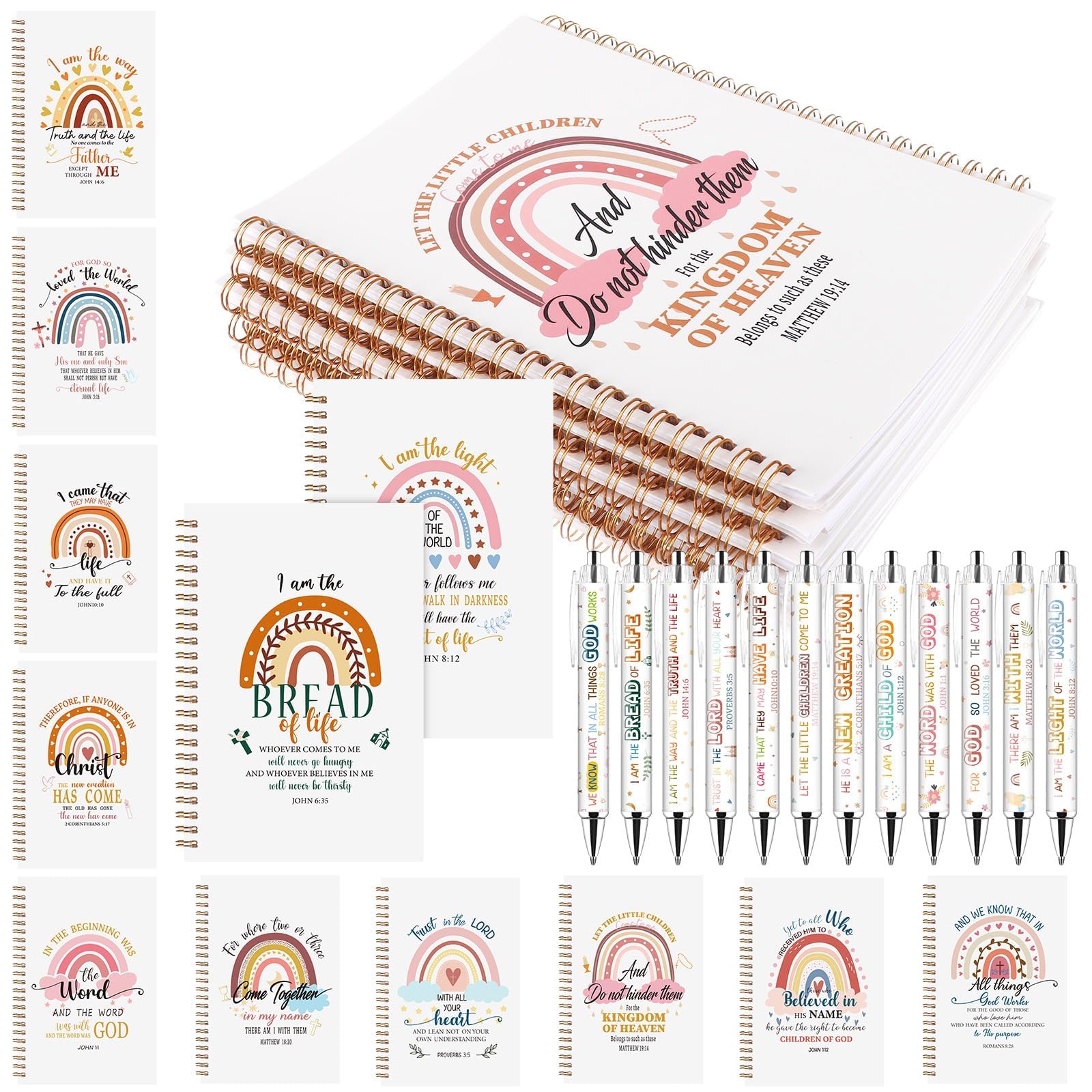 GANGBARU 24 Pcs Christian Gifts Notebooks Bible Verse Ballpoint Pen Religious Spiral Notebook Inspirational Pens Scripture Journals Notepad Bulk for Women Men Church Office Sunday School Supplies