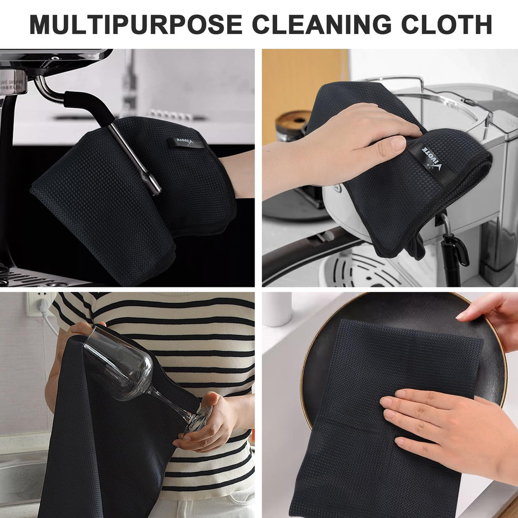 VIVOTE Microfiber Tea Towels, Kitchen Tea Towels, Super Soft, Absorbent and Lint Free, Quick Drying, Barista Towel, Black Tea Towels for Kitchen (50 x 70 cm)