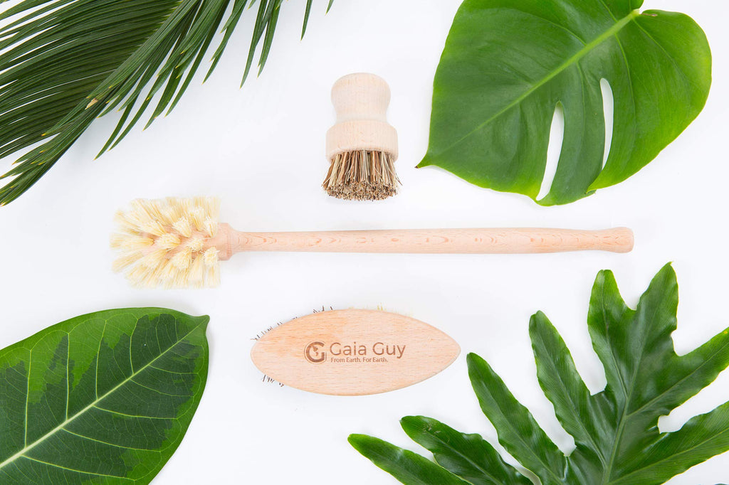 Wood and Tampico Bottle Brush - Pot Brush - Vegetable Brush Set - Zero Waste & Biodegradable Kitchen Brushes