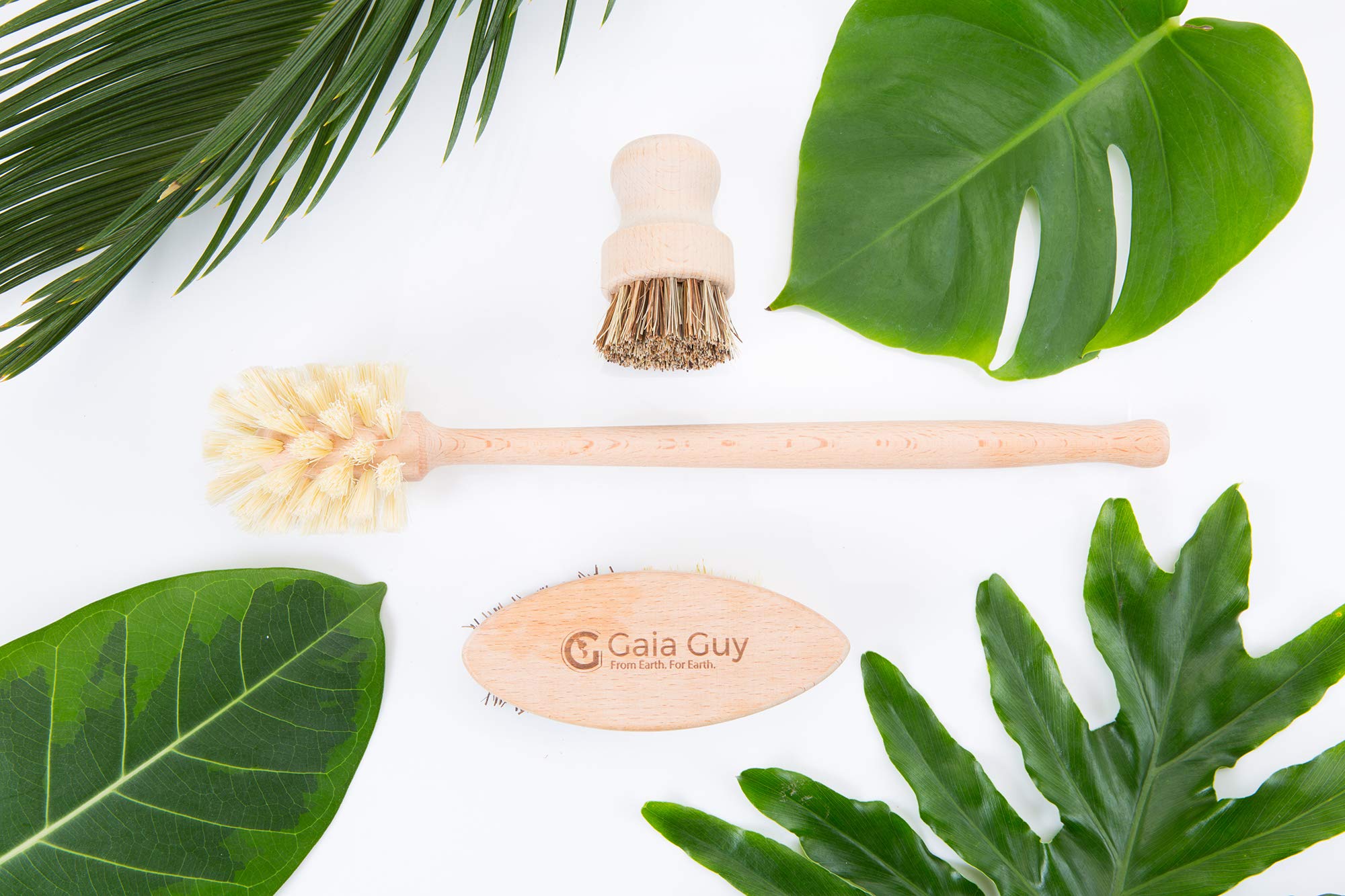 Wood and Tampico Bottle Brush - Pot Brush - Vegetable Brush Set - Zero Waste & Biodegradable Kitchen Brushes