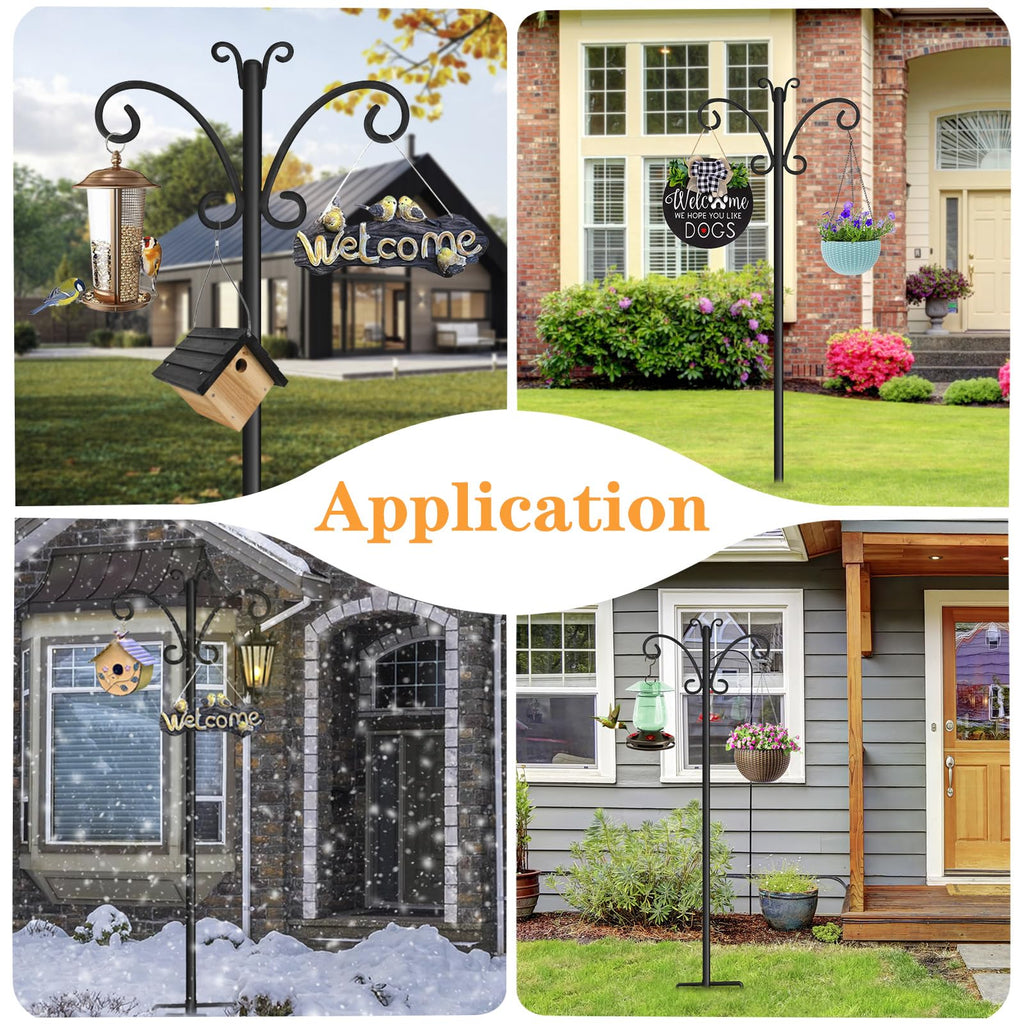 76" Shepherds Hooks for Outdoor with 5 Prong Base, Heavy-Duty Metal Bird Feeder Pole Stand for Hanging Plant, Flower Pots, Lanterns, Wind Chime, Weddings Decor