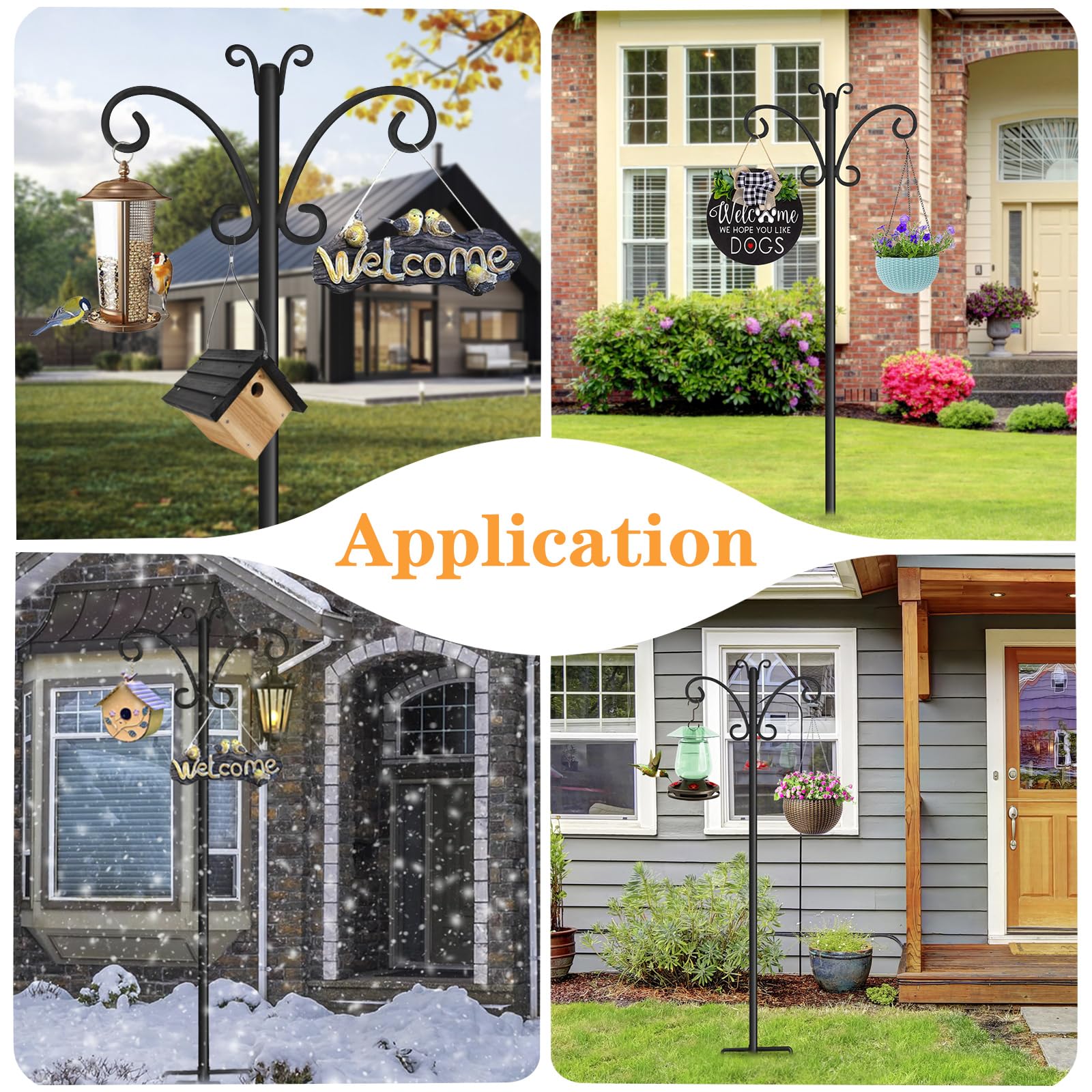 76" Shepherds Hooks for Outdoor with 5 Prong Base, Heavy-Duty Metal Bird Feeder Pole Stand for Hanging Plant, Flower Pots, Lanterns, Wind Chime, Weddings Decor