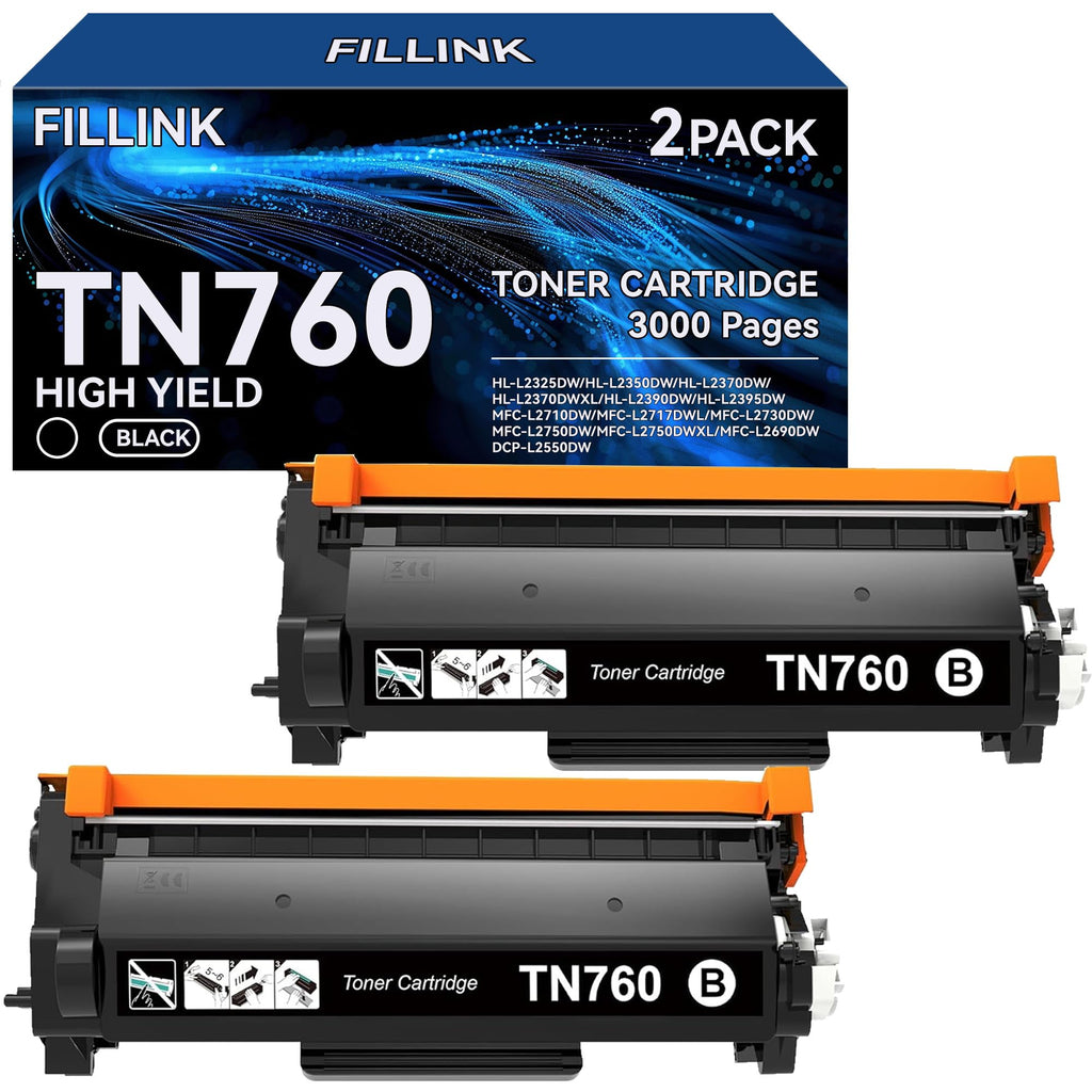 TN760 for Brother TN760 TN-760 TN 730 Toner Cartridges Used to Brother HL-L2350DW HL-L2395DW MFC-L2710DW MFC-L2690DW DCP-L2550DW Printers , High Yield Black - 2Pack