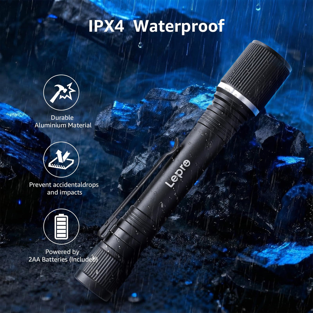 Lepro Flashlight, Led Flashlight with AA Battery Included, LED Torch for Emergency Camping Hiking Dog Walking, Halloween, Christmas (2 Pack)