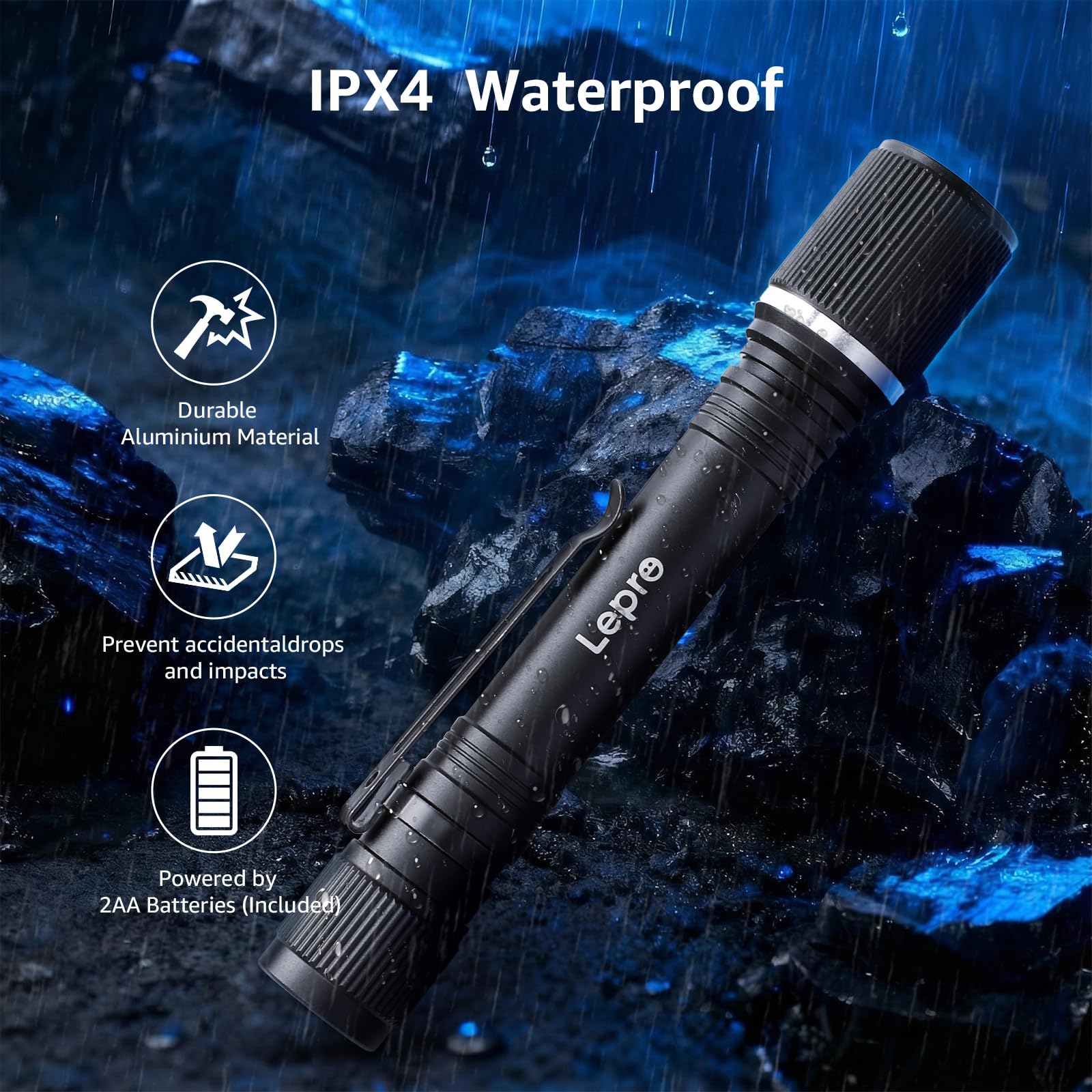 Lepro Flashlight, Led Flashlight with AA Battery Included, LED Torch for Emergency Camping Hiking Dog Walking, Halloween, Christmas (2 Pack)