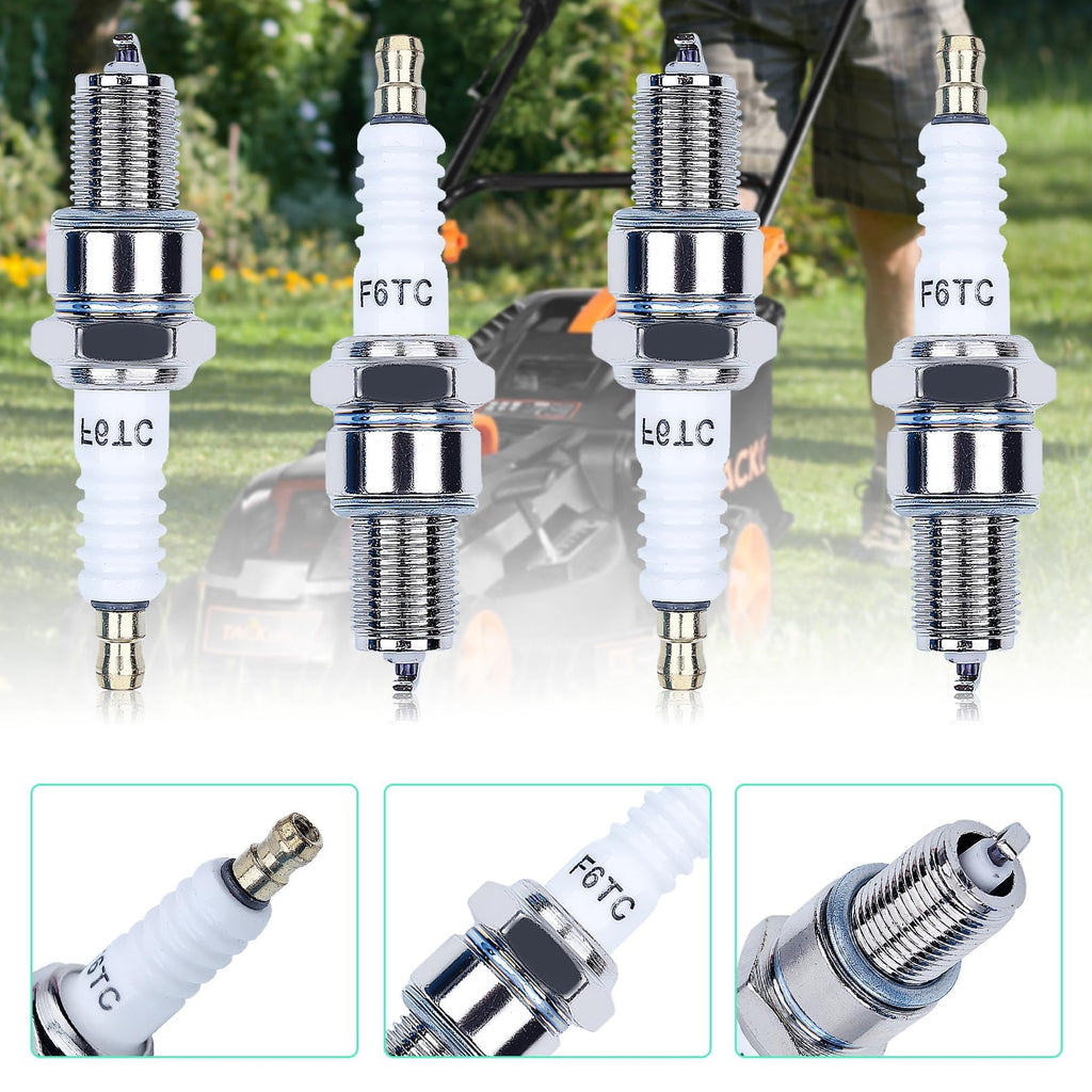 F6TC Spark Plugs for Honda GX160 GCV160 GX100 GX120 GX200 GX240 GX270 GX340 GX390 Series Lawnmower Engine Sparkplug， F6TC Spark Plug for NGK BP6ES and for Champion N9YC, (10 Pack F6TC Spark Plug)