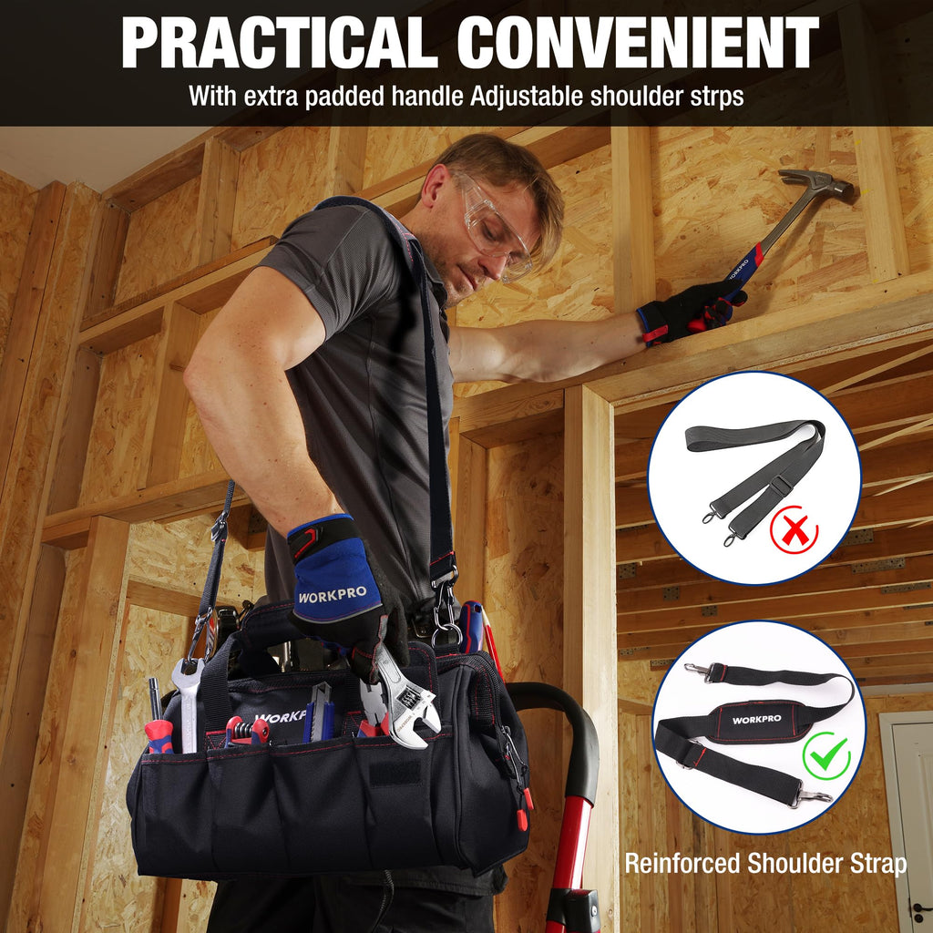 WORKPRO Close Top Wide Mouth Tool Bag Storage Organizer Close Tote, 14"