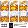Whiskey Glasses Old Fashioned Glass Set of 6 Rocks Glasses 10oz Clear Whisky Glasses Lowball Glassware Drinking Tumblers Cups for Cognac Bourbon Cocktail Rum Brandy Bar Men