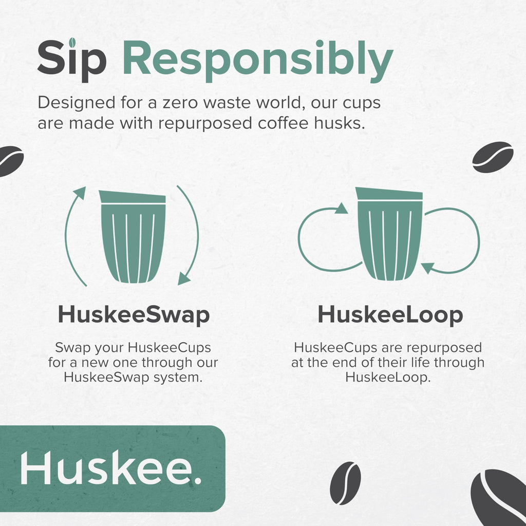 HUSKEE Coffee Cups with Lids - Reusable Coffee Cup with Unique Fins for Espresso, Cappuccino, Americano, Mocha - Insulated & Portable Latte Cups Made with Repurposed Coffee Husks (Natural, 16oz)