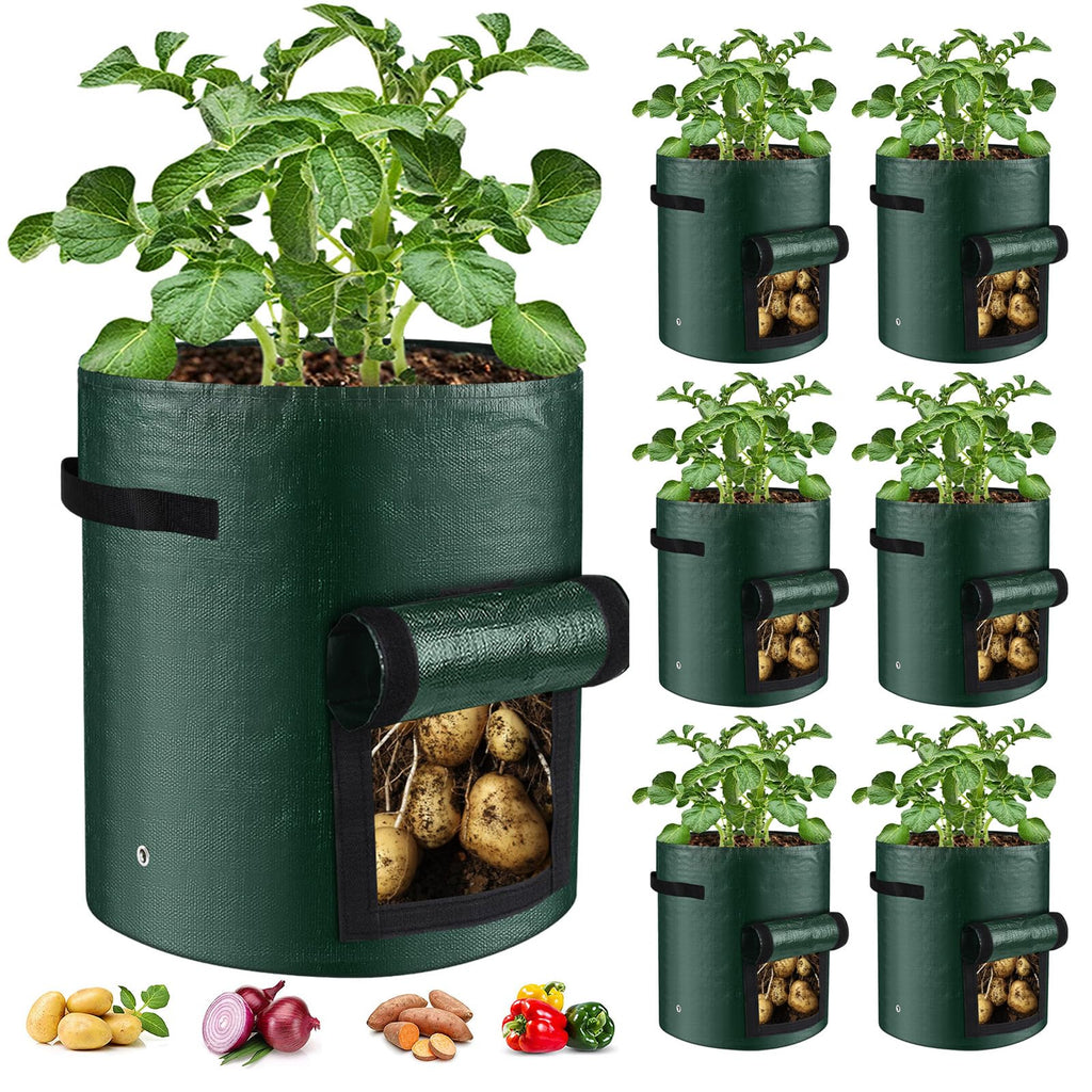 6 Pack Grow Bags, 10 Gallon Potato Growing Bags Durable PE Vegetable Planter Bag with Flap and Handles Large Garden Pots Potato Growing Containers for Vegetables, Fruits and More