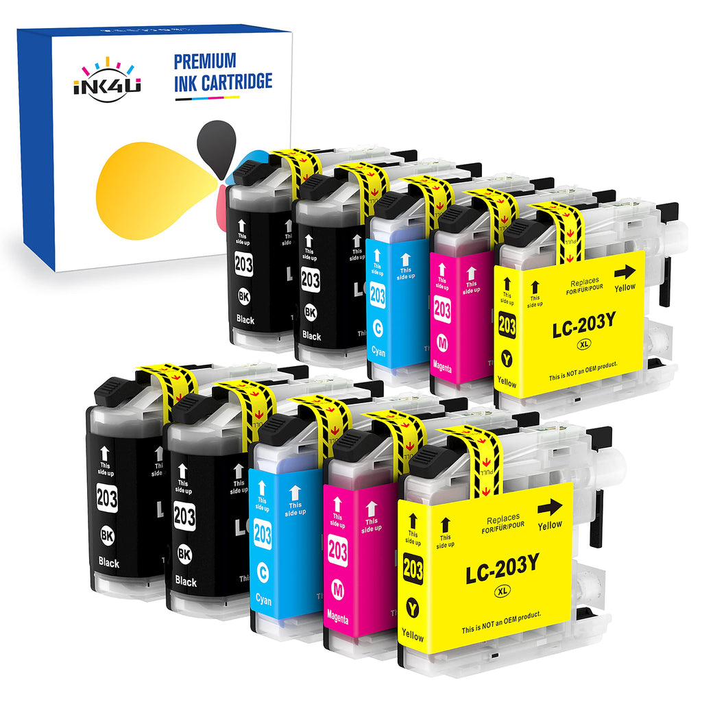 INK4U LC203 LC201 Compatible Ink Cartridge Replacement for Brother LC203XL LC201XL LC203 (4B 2C 2M 2Y, 10 Pack) High Yield | Work with MFC-J480DW MFC-J680DW MFC-J880DW MFC-J885DW MFC-J4420DW Printer