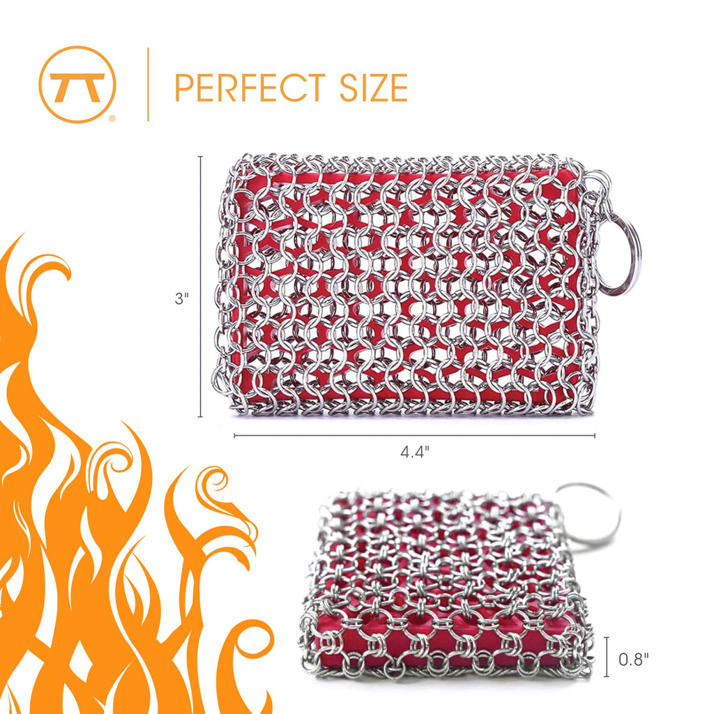 Outset Chain Mail Cast Iron Cleaner and Scrubber Tool with Silicone Support Pad