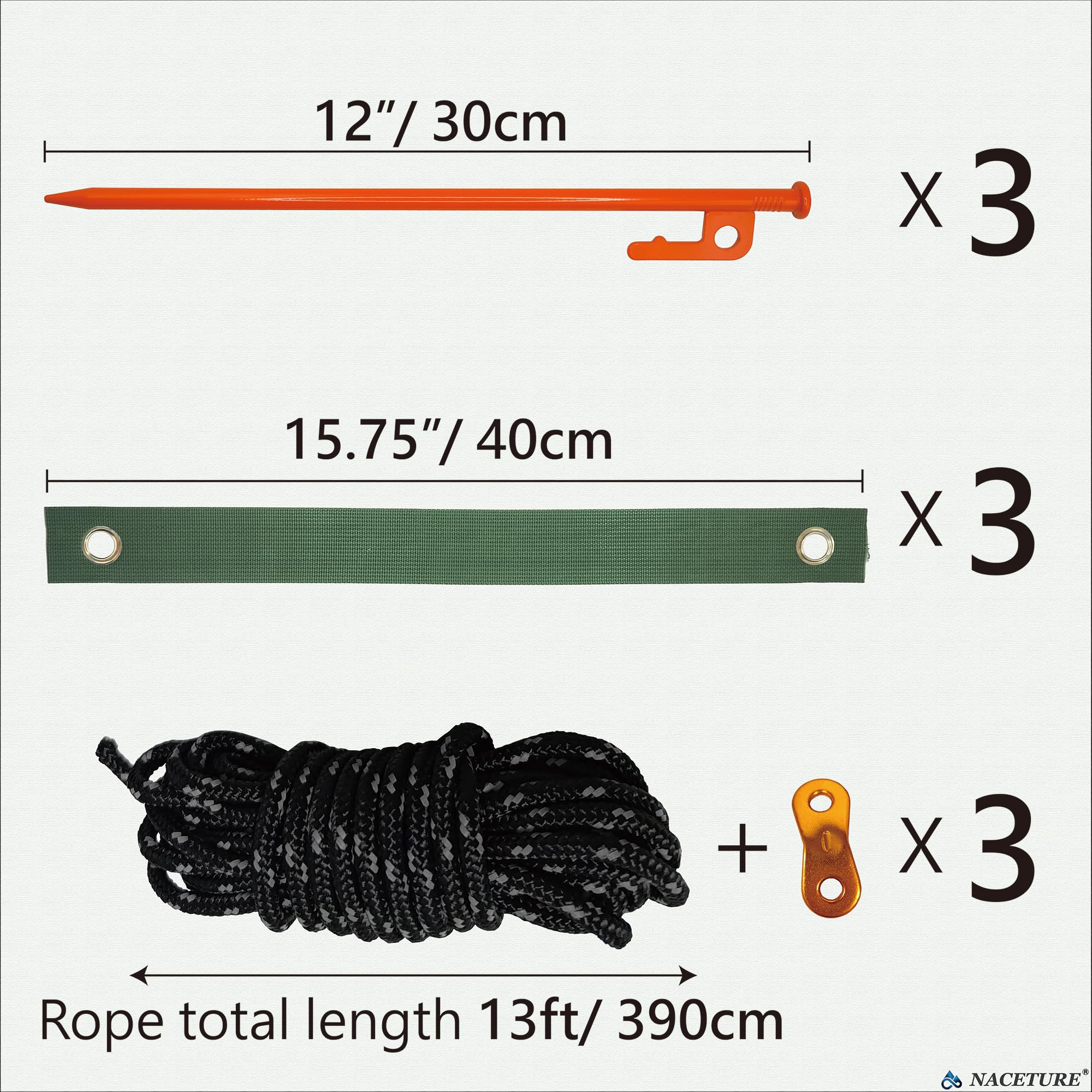 Tree Stake Kit – Heavy Duty Tree Stakes and Supports for Leaning Trees – Metal Stake for Straightening Kit with 3 Set Tree Stakes, for Staking and 13.12 Feet Tree Rope