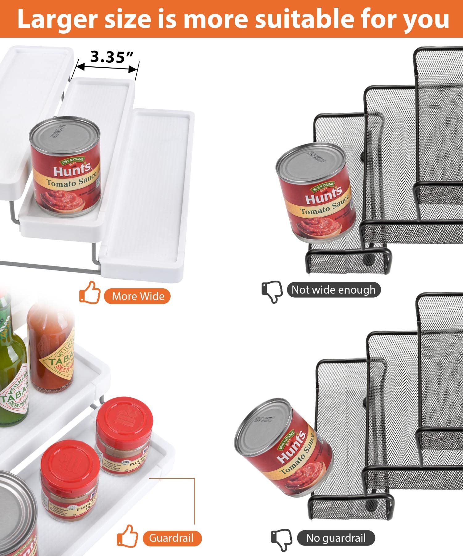 sunal Expandable Spice Rack with 3 Levels, Space-Saving Spice Rack Organisation for Kitchen Cabinets, Pantry or Worktops, Easy Visibility of the Spice Containers, White