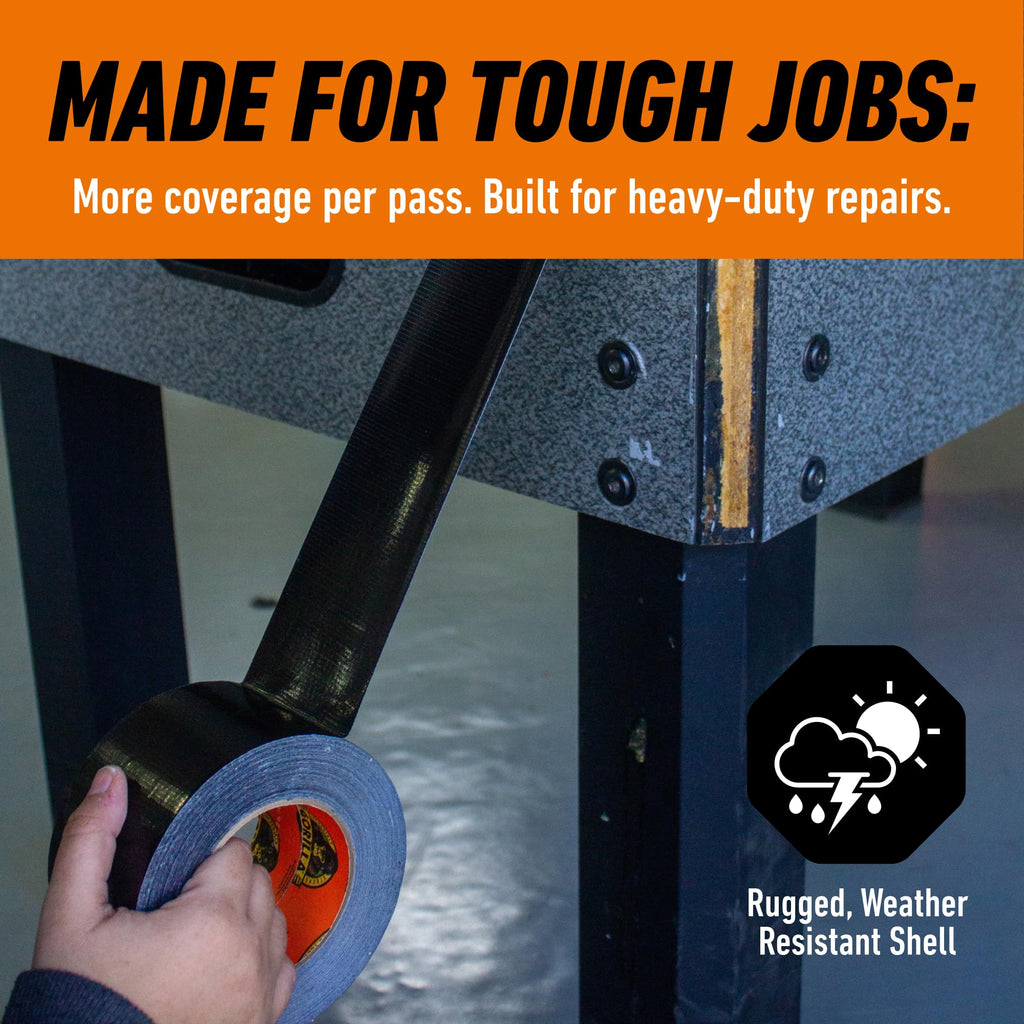 Gorilla Tough & Wide Utility Tape, Duct Tape, Double-Thick Adhesive, All Weather Resistant Shell, Reinforced Backing, Black, 2.8 in x 25 yd (Pack of 1)