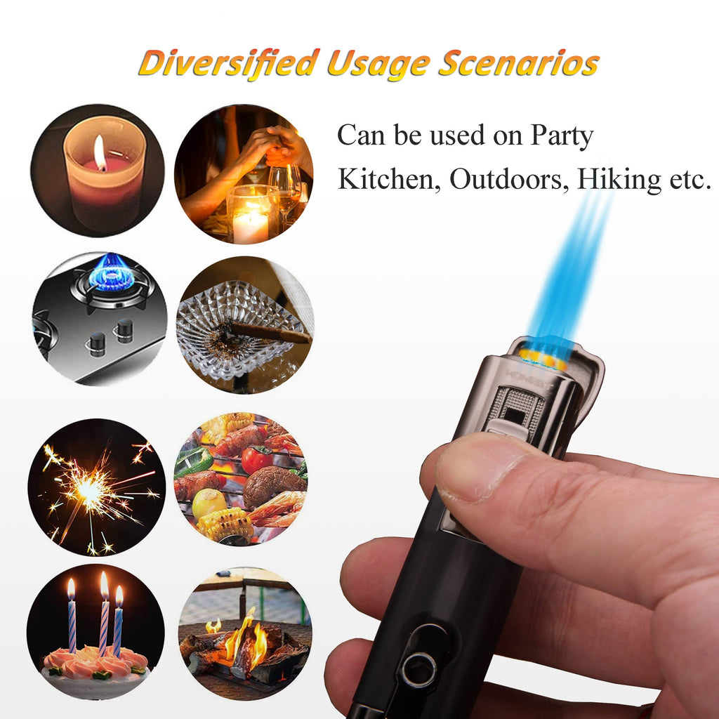 Honest Torch Lighter Triple 3 Jet Flame Gas Butane Refillable Turbo Lighter with Ciagr Punch and Butane Window (Grey-C)