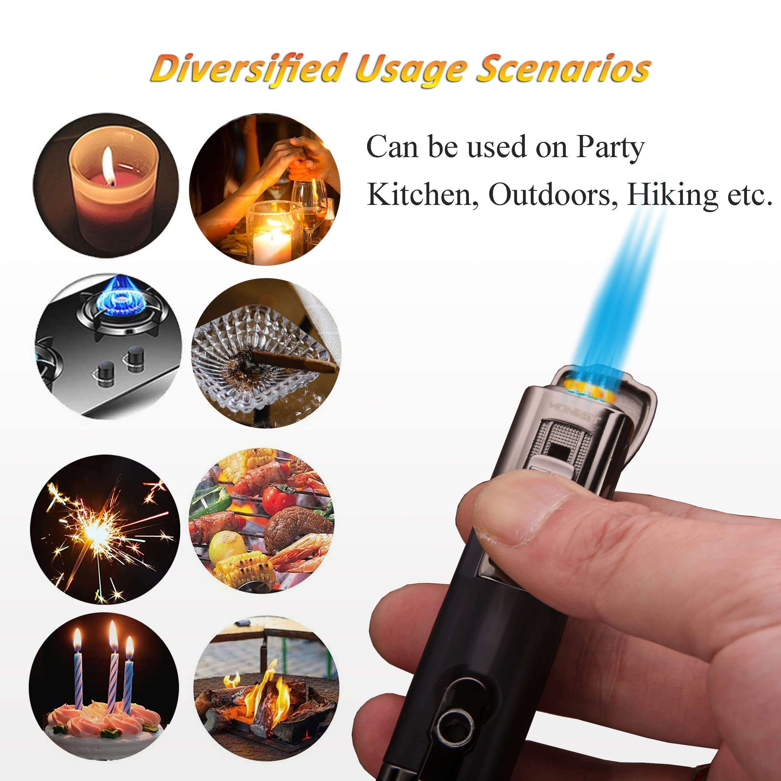 Honest Torch Lighter Triple 3 Jet Flame Gas Butane Refillable Turbo Lighter with Ciagr Punch and Butane Window (Grey-C)