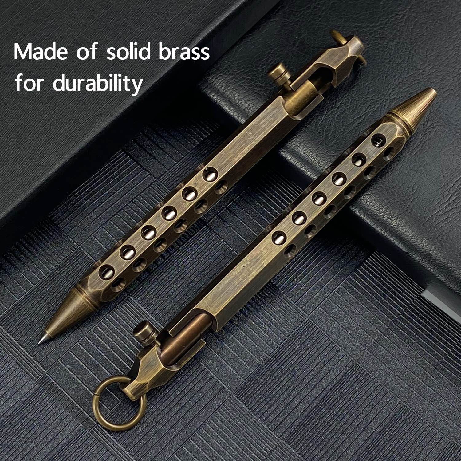Bolt Action Pen, Solid Brass edc Pen Six-edge Pocket Pen Metal Tactical Pen with Refills and Clip YUEZUDPO Signature Pen for Business, Christmas, Birthday (Black)
