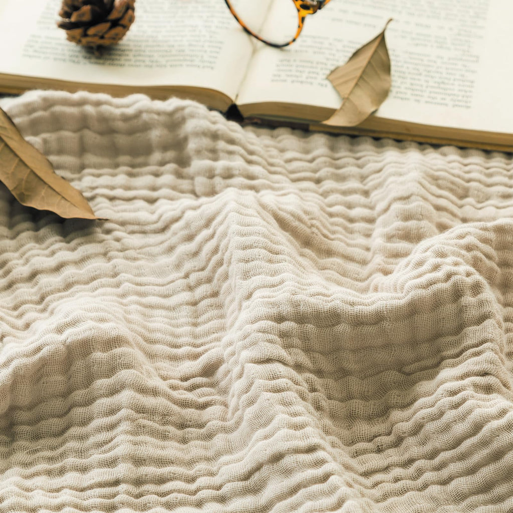 EMME Cotton Throw Blanket Gifts for Women 100% Muslin for Couch Breathable Gauze All Season Soft and Lightweight Pre-Washed（Throw XL 50"x71"）