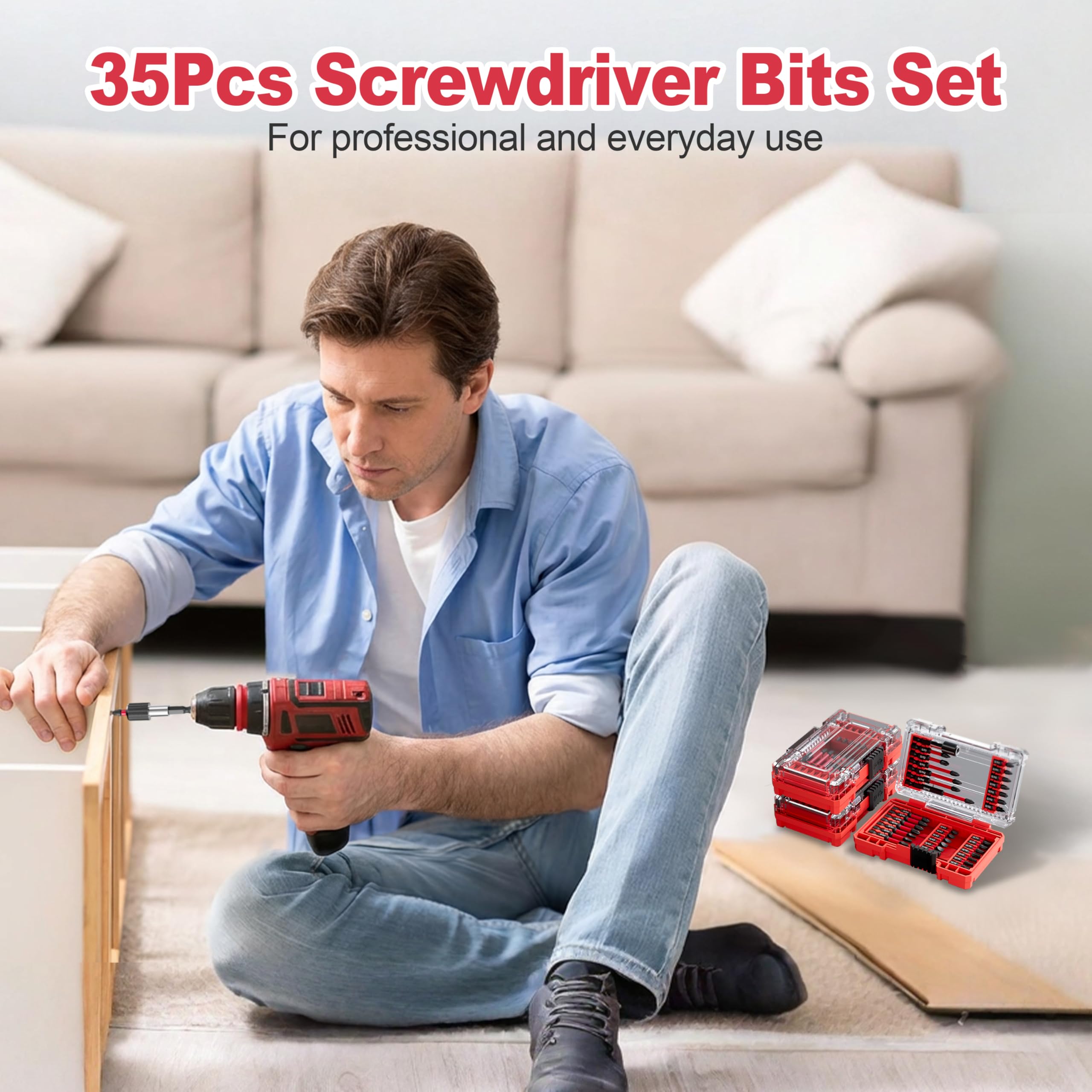 YOSIGHT 35Pcs Screwdriver Bits Set S2 Steel Screwdriver Impact Kit with a Storage Case, Used for Power Screwdrivers and Electric Drill Drivers