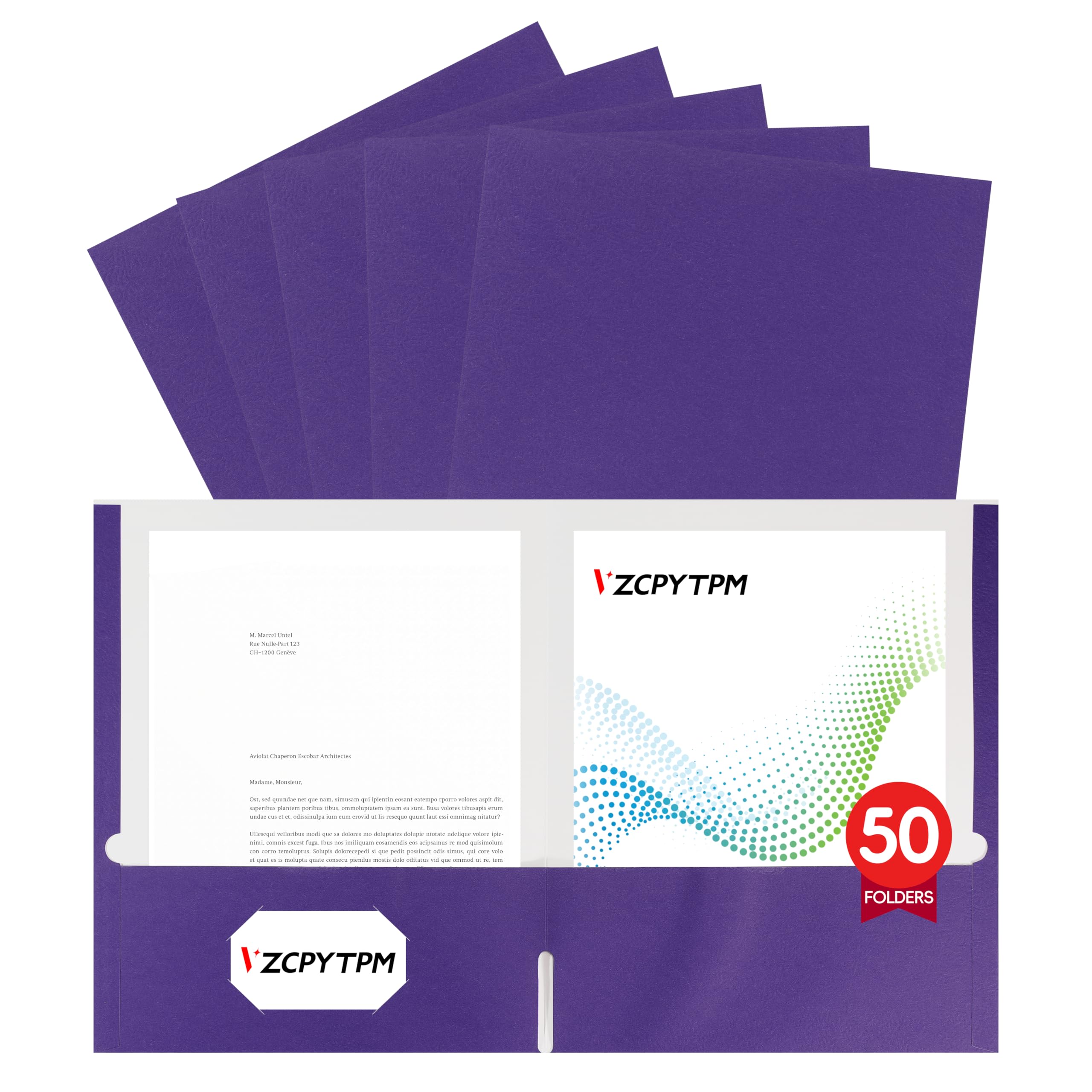 50 Packs Purple Two Pocket Folders,File Folder Letter Size,8.5x11Inches File Folders for Office,School and Home,Organizer File Folder