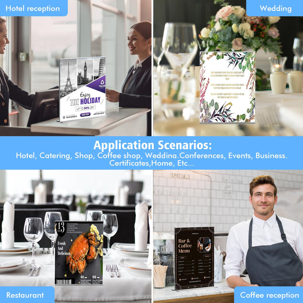 DEZEQO Double-Sided 5 x 7 Acrylic Menu Sign Holder Stand 6 Pack - Highlight Your Menus with Clarity and Style - Perfect for Restaurants, Cafes, and Events - Sturdy and Versatile Display Solution