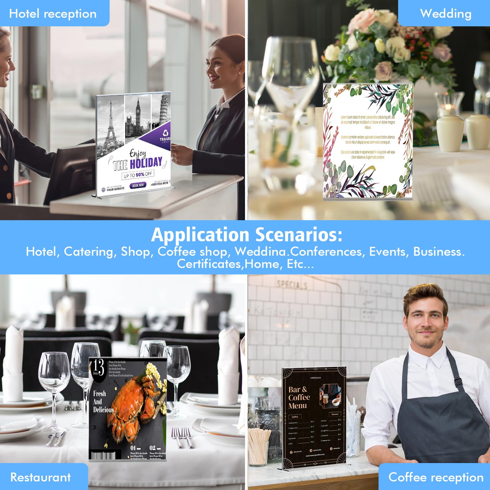 DEZEQO Double-Sided 5 x 7 Acrylic Menu Sign Holder Stand 6 Pack - Highlight Your Menus with Clarity and Style - Perfect for Restaurants, Cafes, and Events - Sturdy and Versatile Display Solution