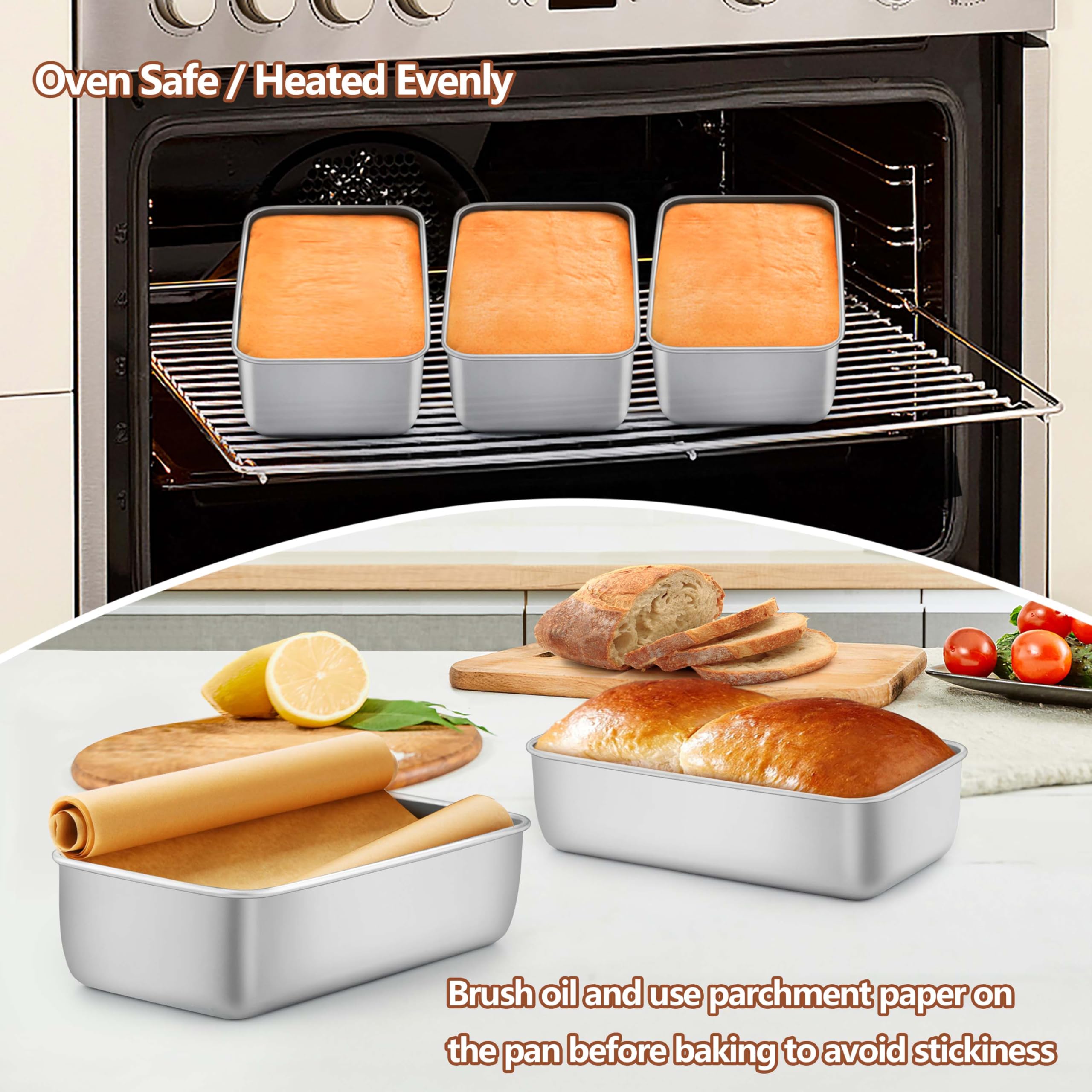 LIANYU 3 Pack Loaf Pans for Baking, 9x5 Inch Stainless Steel Bread Pan, Meatloaf Baking Tin for Homemade Banana Bread, Dishwasher Safe