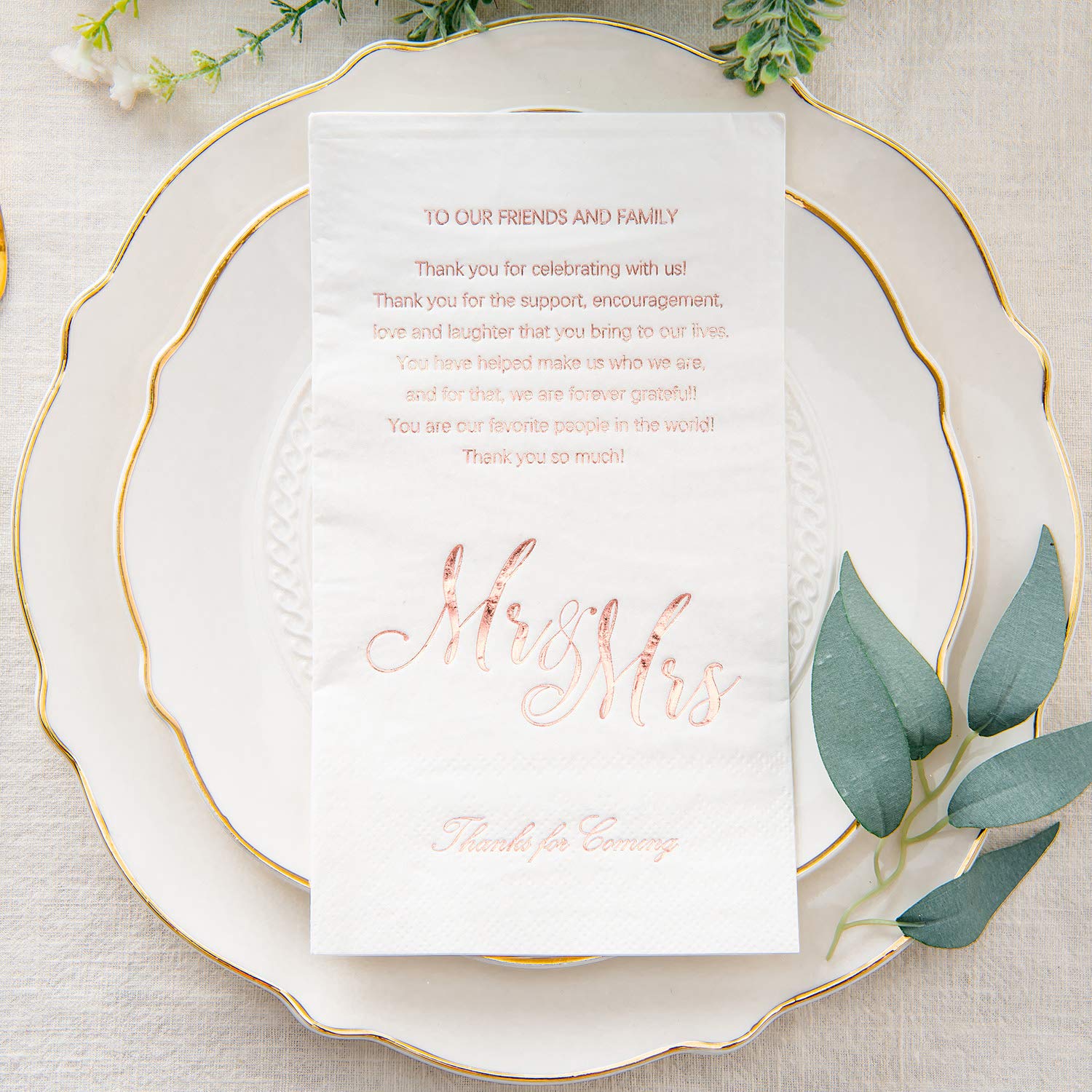 Crisky Rose Gold Mr & Mrs Dinner Napkins Wedding Dinner Napkins Replace Thank You Card Disposable Decorative Towels for Wedding Shower Banquet Rehearsal Dinner Decorations,50 Pcs, 3-ply, 12"x16"