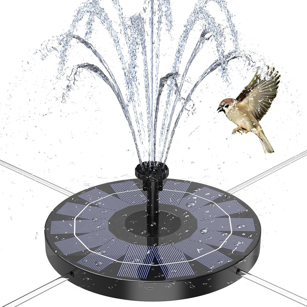 AMZtime 2.5W Solar Bird Bath Fountain Pump, Solar Fountain with 6 Nozzles 4 Fixed Pipes, Solar Water Fountain Pump for Garden, Ponds, Pool, Fish Tank, Aquarium and Outdoor