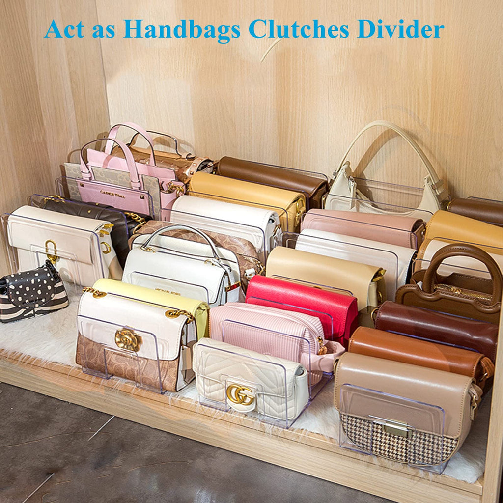 Marte Vanci Clear Acrylic File Sorter, Sturdy Desk File Organiser Shelf Book Holder Purse Handbag Clutch Dividers File Folder Rack for Letter Cookbooks Home Office Kitchen Supplies 4 Sections (2 Pcs)