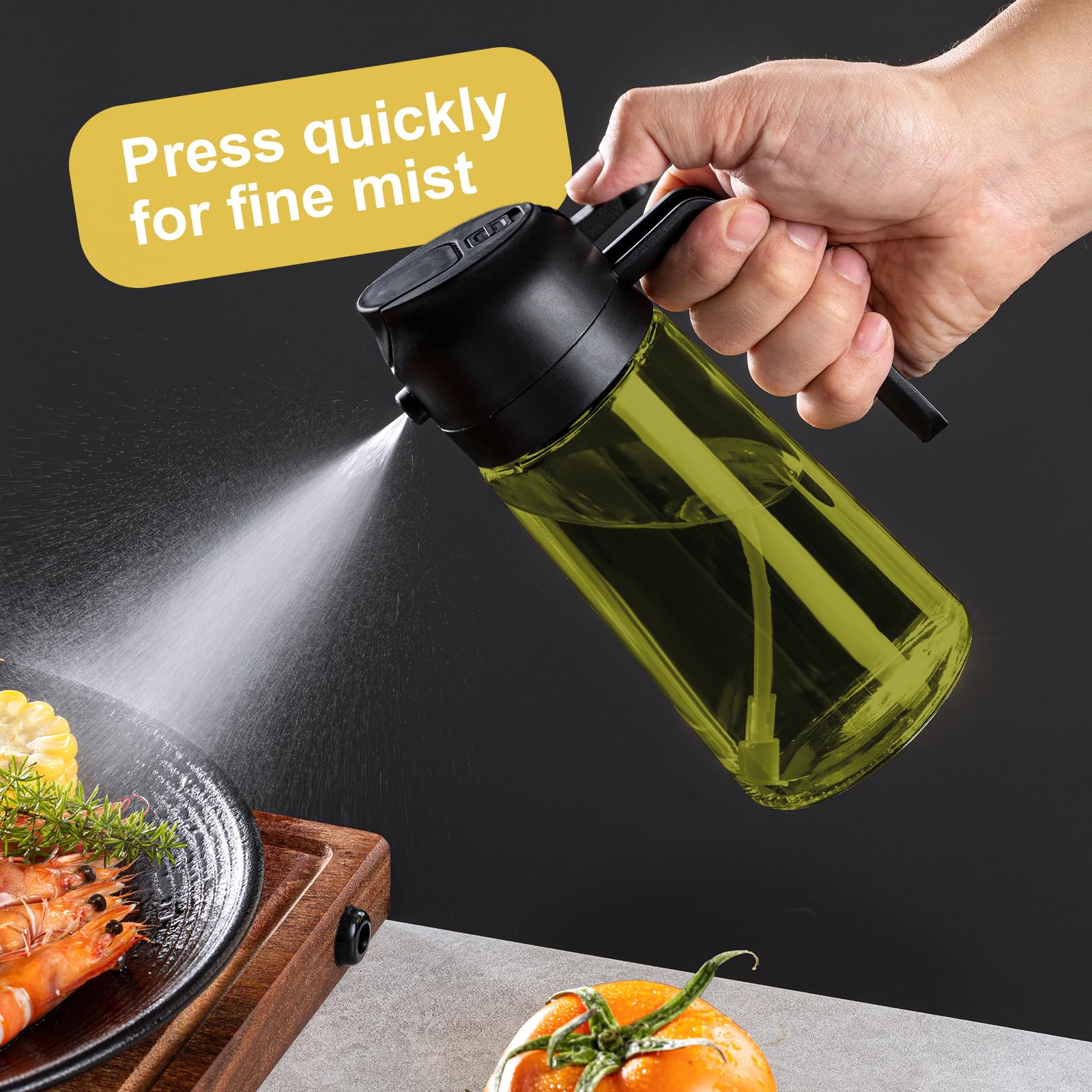 CXINYI 16oz/470ml Olive Oil Dispenser Bottle – 2 in 1 Olive Oil Spray Bottle, Air Fryer & Salad, Light-Proof Glass Kitchen Gadgets, Black&Green