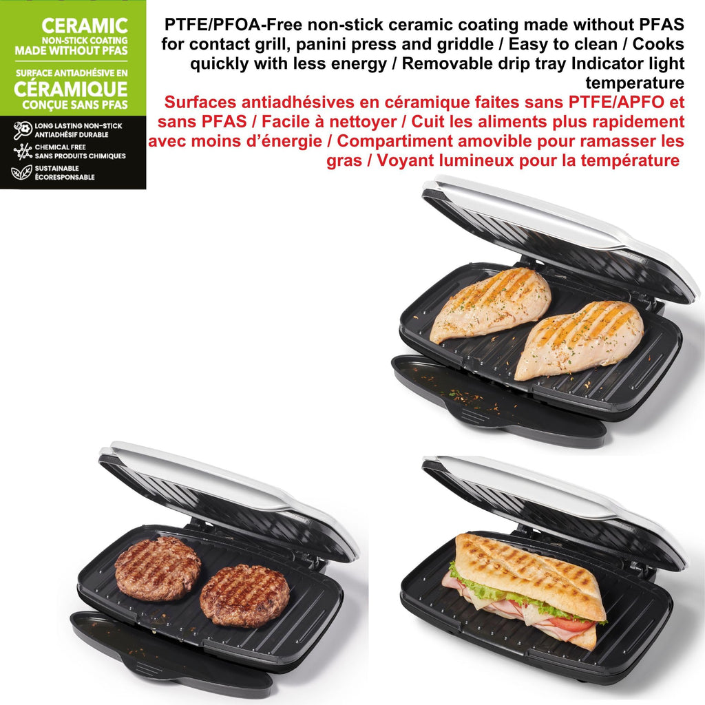 Starfrit Grill And Panini Press With Ceramic Coating - Non-Stick Coating - PFAS-Free - Removable Fat And Oil Collection - White